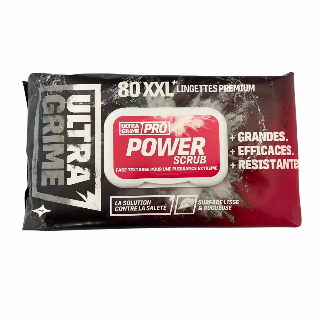 UltraGrime Pro Power Scrub Cleaning Wipes | Wydajne przemysłowe chusteczki do usuwania zabrudzeń i zabrudzeń na wszystkich powierzchniach | 100 bardzo szerokich wilgotnych ściereczek, 38 cm x 25 cm