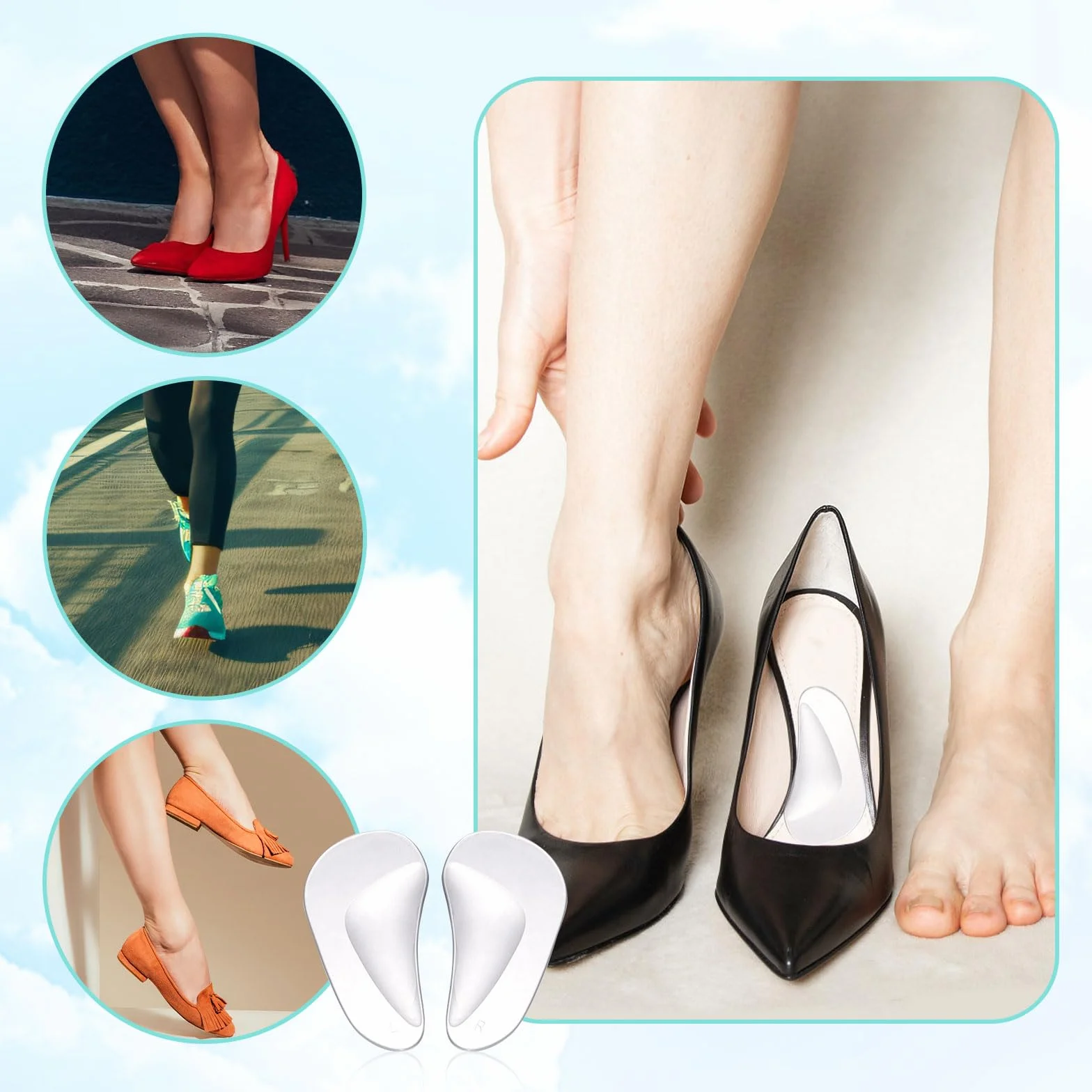 12 Szt. Arch Support Insoles, Przezroczyste Samoprzylepne Wkladki Podtrzymujace Luk Stopy Silikonowe Wkladki Podtrzymujace Luk Stopy do Sandalów na Wysokim Obcasie i Plaskich Butów