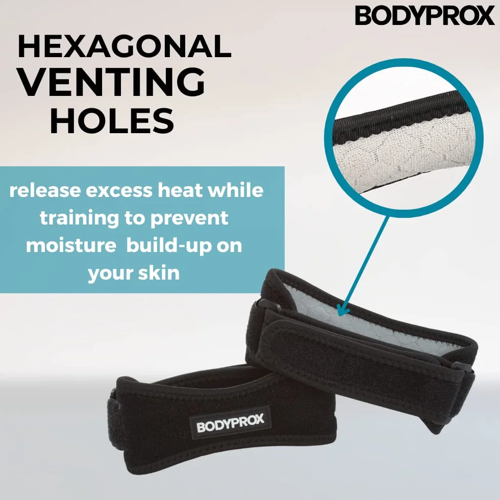 Bodyprox Patella Pas na kolano z paskiem łagodzącym ból kolana, do wędrówek, piłki nożnej, koszykówki, biegania, swetrów, kolan, tenisa, zapalenia ścięgien, siatkówki i przysiadów, 2 szt