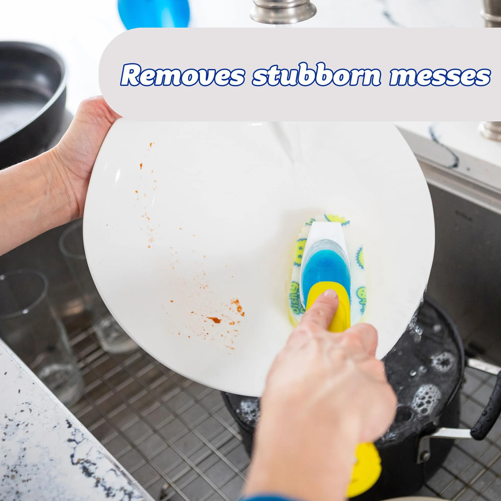 Scrub Daddy Dish Daddy Różdżka do naczyń z głowicami uzupełniającymi, szczotka do dozowania mydła, gąbka zmieniająca teksturę z uchwytem płynu i skrobakiem