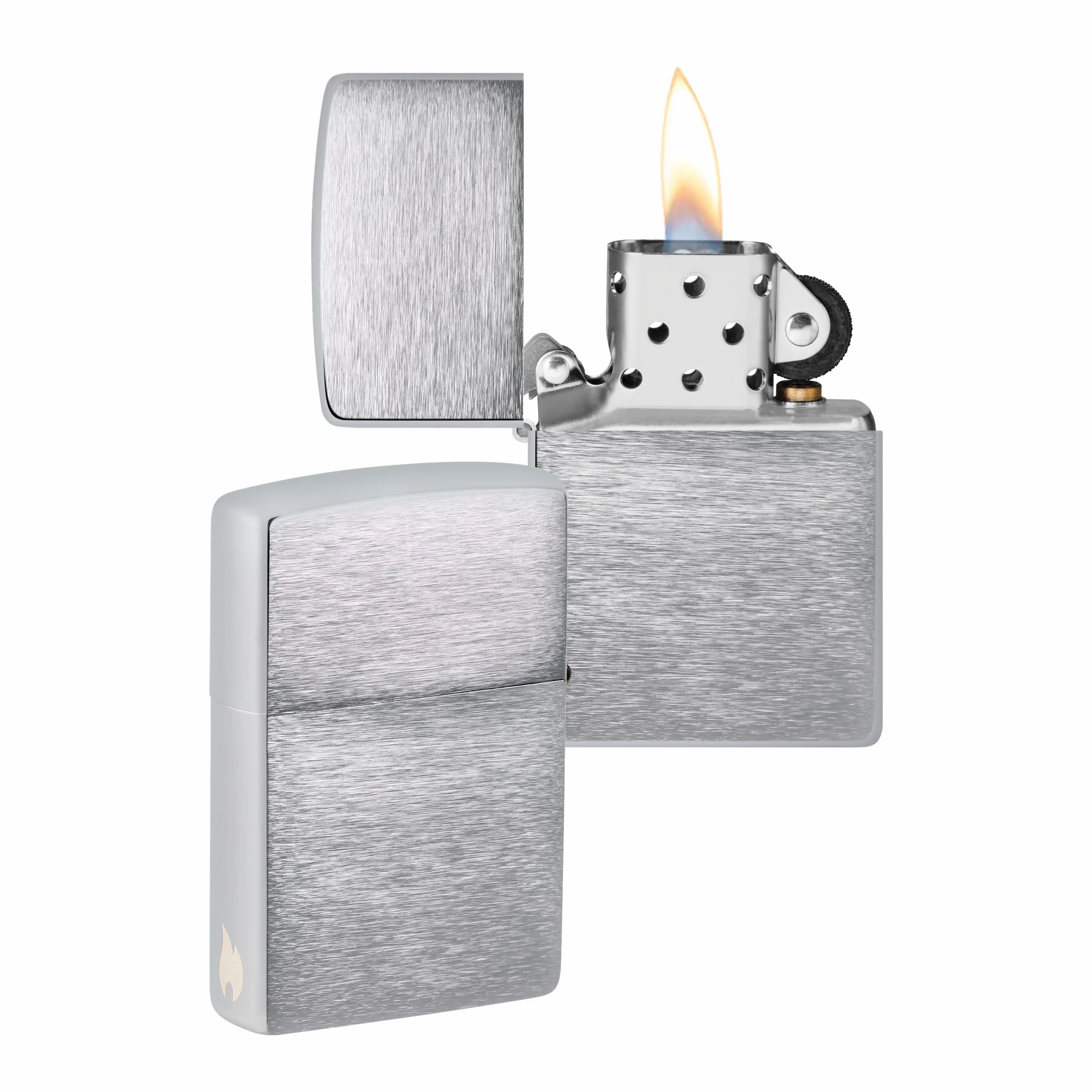Zippo Zapalniczka Sztormowa Szczotkowany Chrom z Bocznym Grawerunkiem Płomienia Wielokrotnego Użytku Odporna na Wiatr Made in USA
