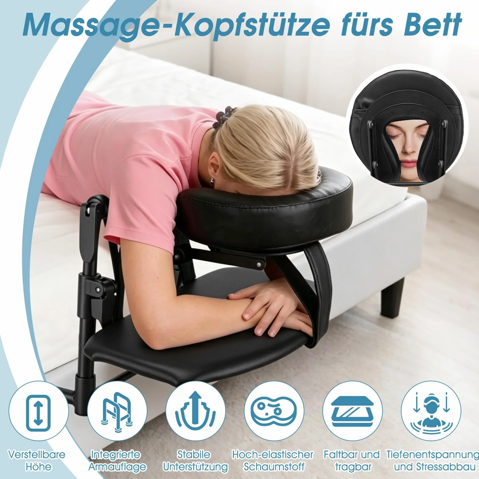 Regulowany zagłówek do masażu U-kształtny, uniwersalna poduszka do salonu, spa, regulacja wysokości 14-45 cm
