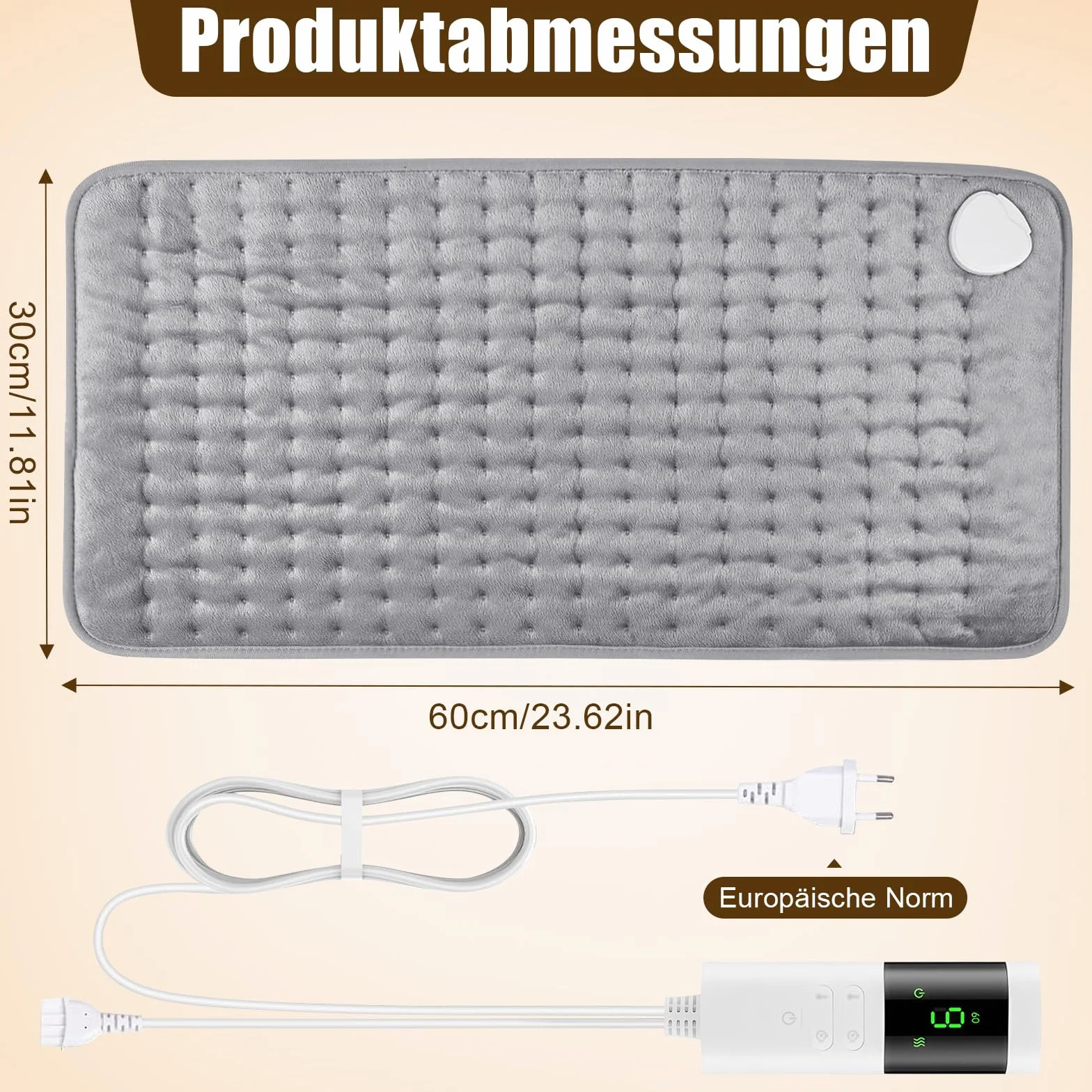 Voarge Poduszka grzewcza z automatycznym wyłączaniem, 9 poziomów temperatury, ochrona przed przegrzaniem pleców, karku, ramion, brzucha, koca grzewczego
