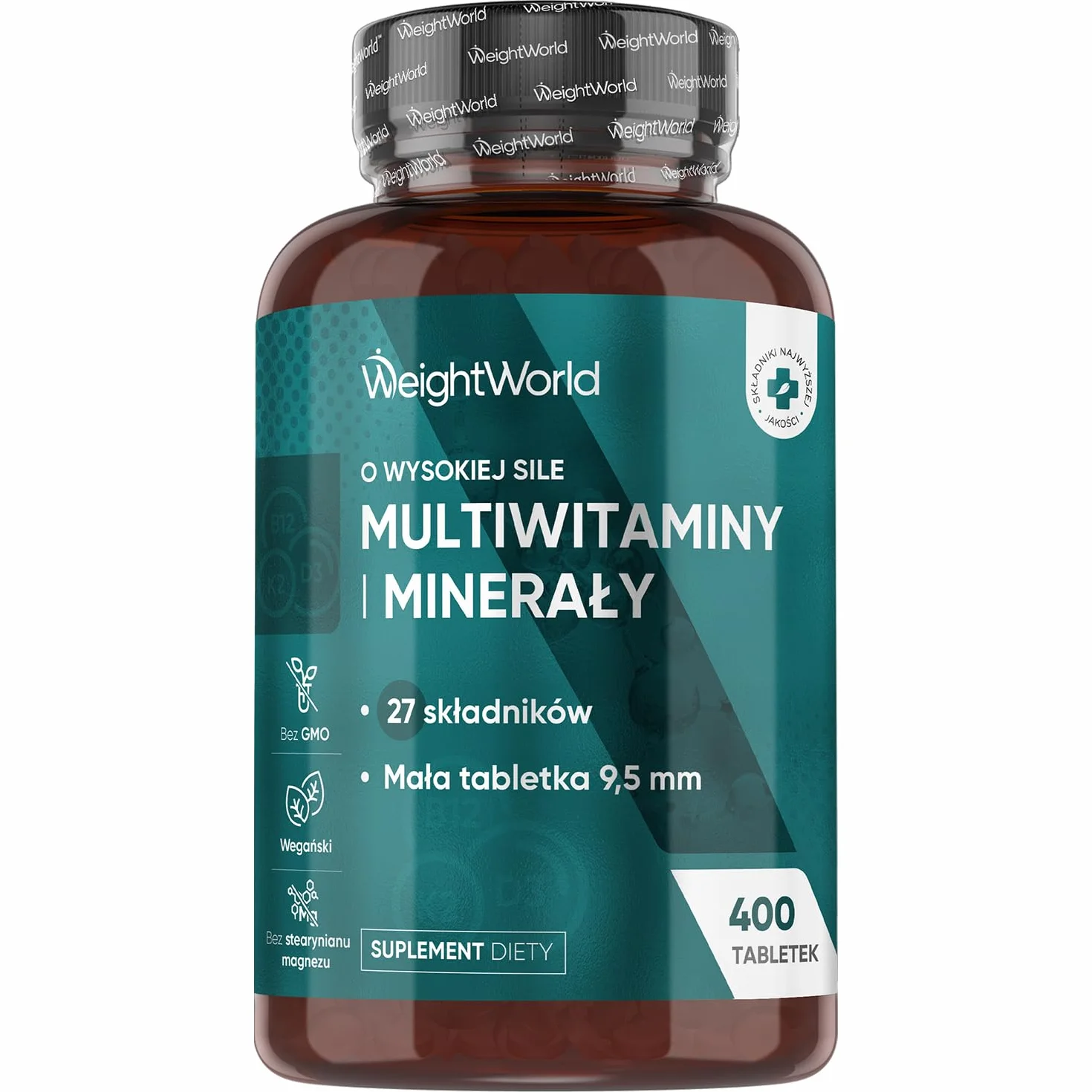 Multiwitaminy i Minerały, 400 Wegańskich Tabletek, Zestaw 27 Składników – Witamina C, Witamina B, D, E, Magnez, Cynk, Wapń, Żelazo i więcej, Zapas na ponad rok, Pyszny smak miętowy