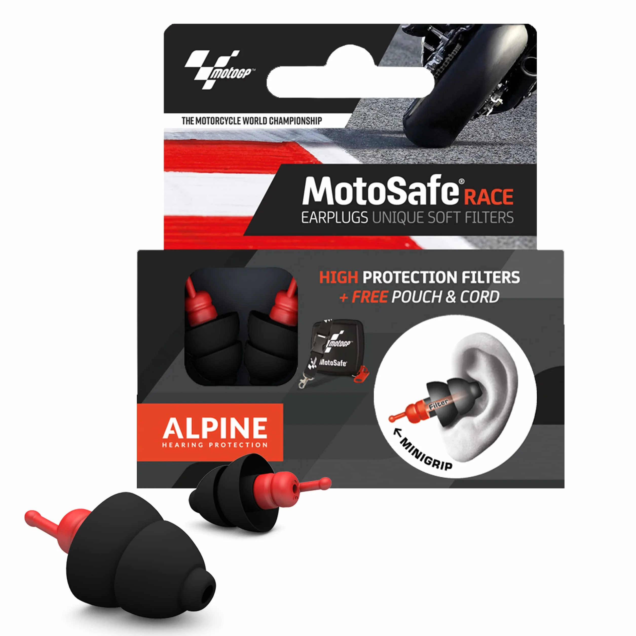 Alpine MotoSafe Race Edycja MotoGP Zatyczki do Uszu Wielokrotnego Użytku Hipoalergiczny Materiał