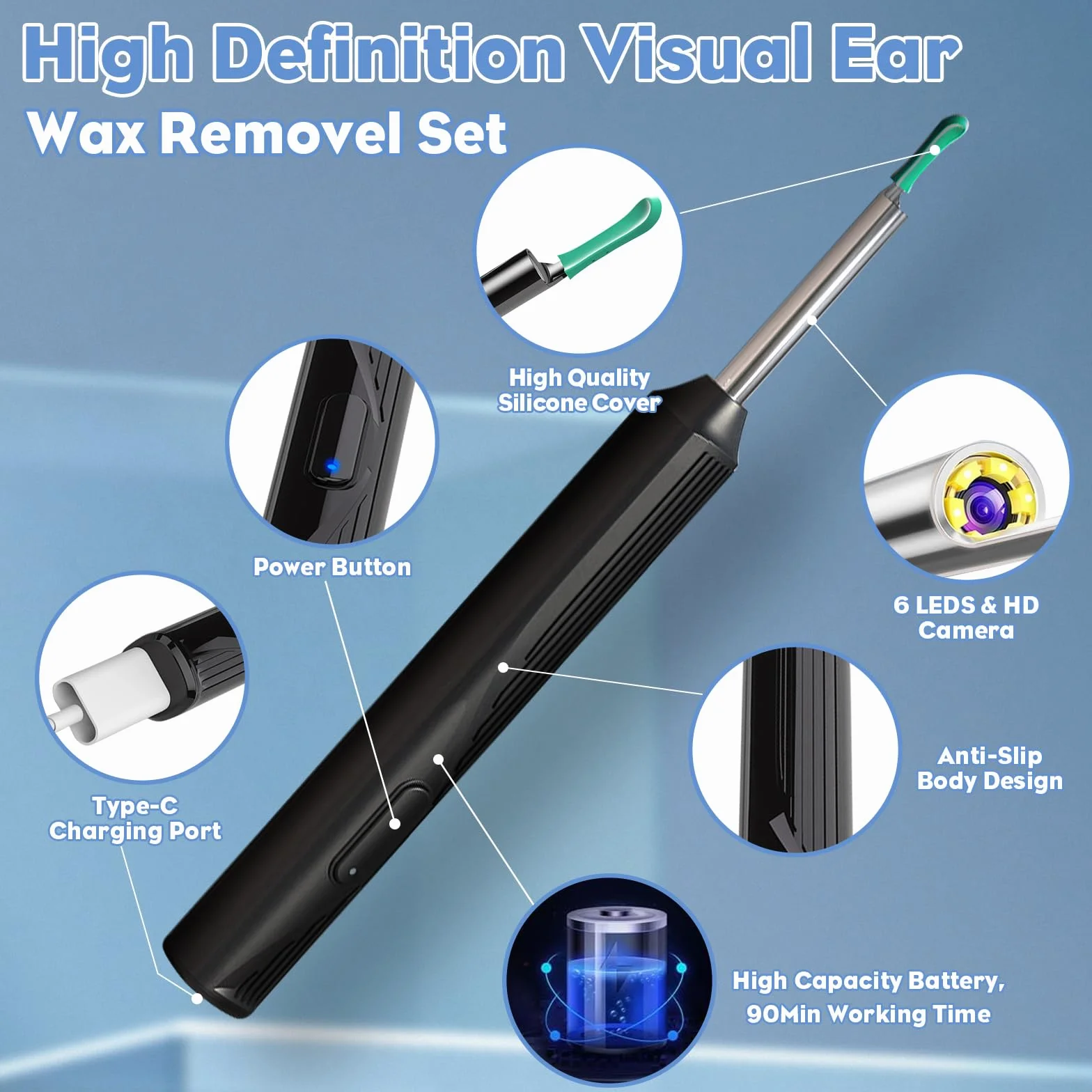 Otoskop Czyszczenie ucha 1080P HD, 3.5mm Otoskop do usuwania woskowiny z uszu, WIFI Endoskop do Usuwania Woskowiny, wodoodporne otoskop z 6 diodami LED do telefonów iPad, iOS, Android Smartphones