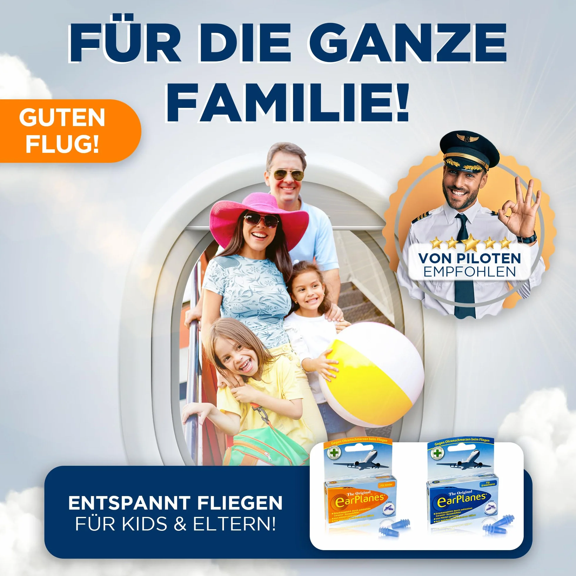 Cirrus Earplanes Adult – Silikonowe zatyczki do uszu, wyrównanie ciśnienia podczas lotu, 2 sztuki