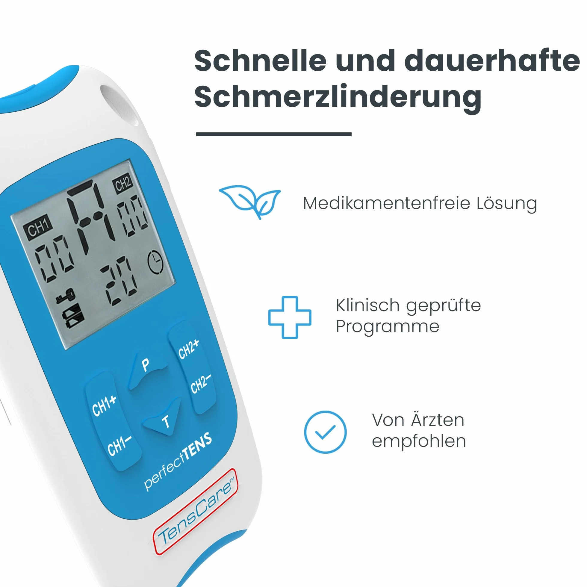 TensCare Perfect Tens – elektrostymulator TENS do łagodzenia bólu, 2 kanały, elektryczna stymulacja nerwów