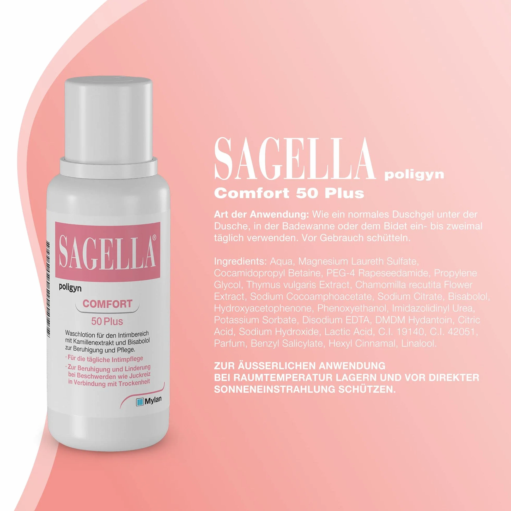 SAGELLA poligyn - Comfort 50 Plus: balsam do higieny intymnej z ekstraktem z rumianku i bisabolololem, pielęgnacja intymna od menopauzy, 100 ml