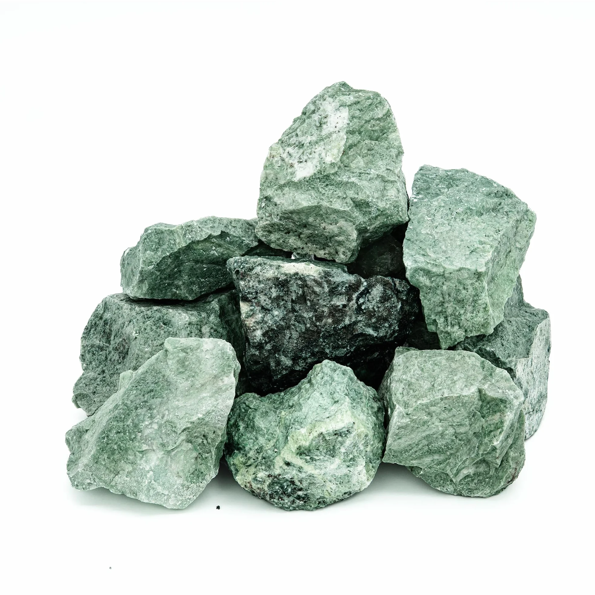 Kamienie do sauny, jadeit 15 kg – złamane, 10-15 cm, najwyższa trwałość, długotrwałe ciepło, do pieców elektrycznych i drewnianych