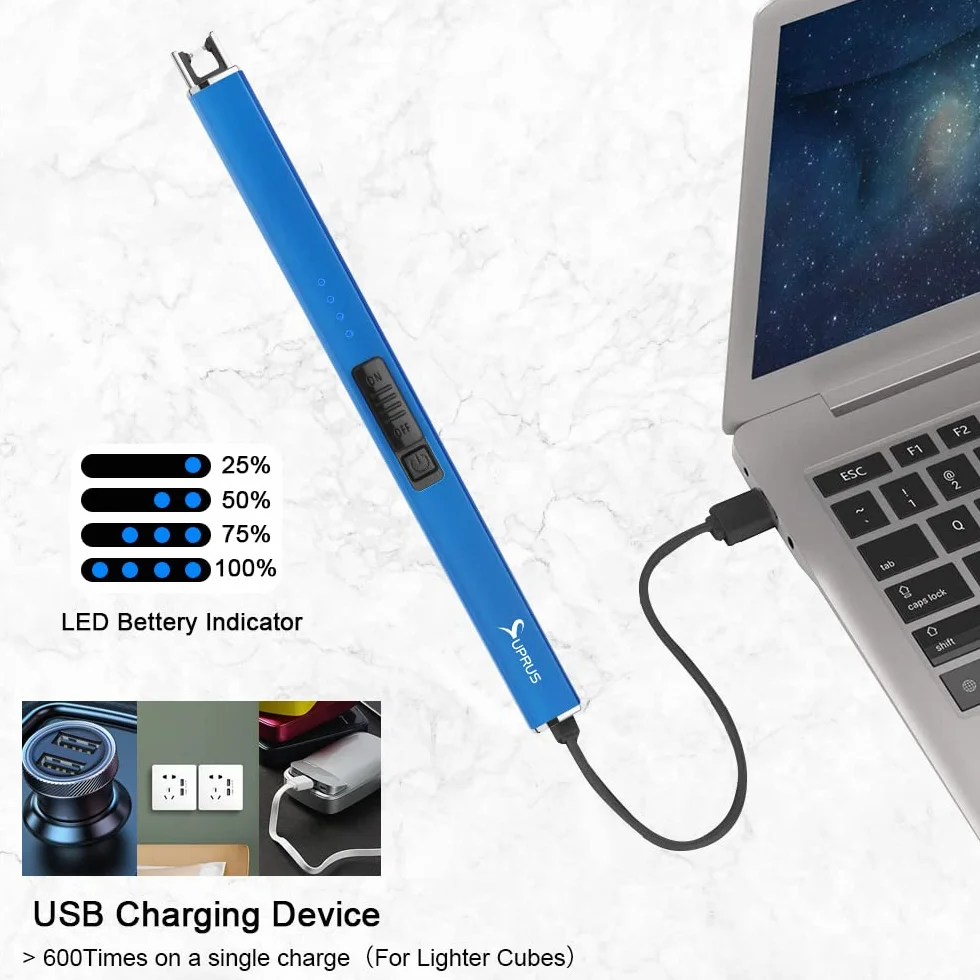 Suprus Elektryczna zapalniczka do świec łukowa USB wiatroodporna bezpłomieniowa plazma niebieska