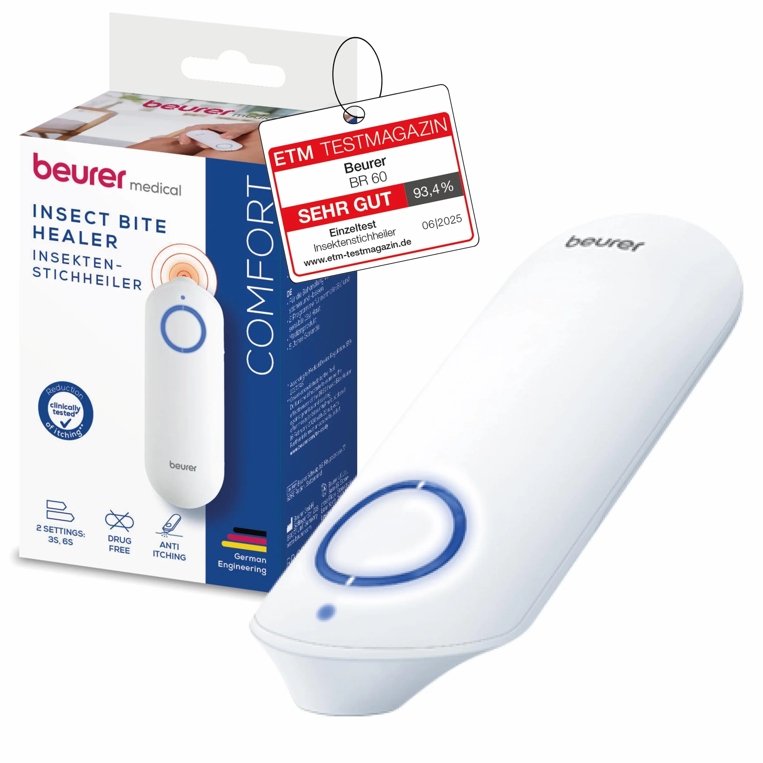 Beurer BiteX Original środek na ukąszenia owadów BR 60, rozgrzewający, elektryczny sztyft na ukąszenia komarów i innych owadów, idealny na wakacje, łagodzi swędzenie