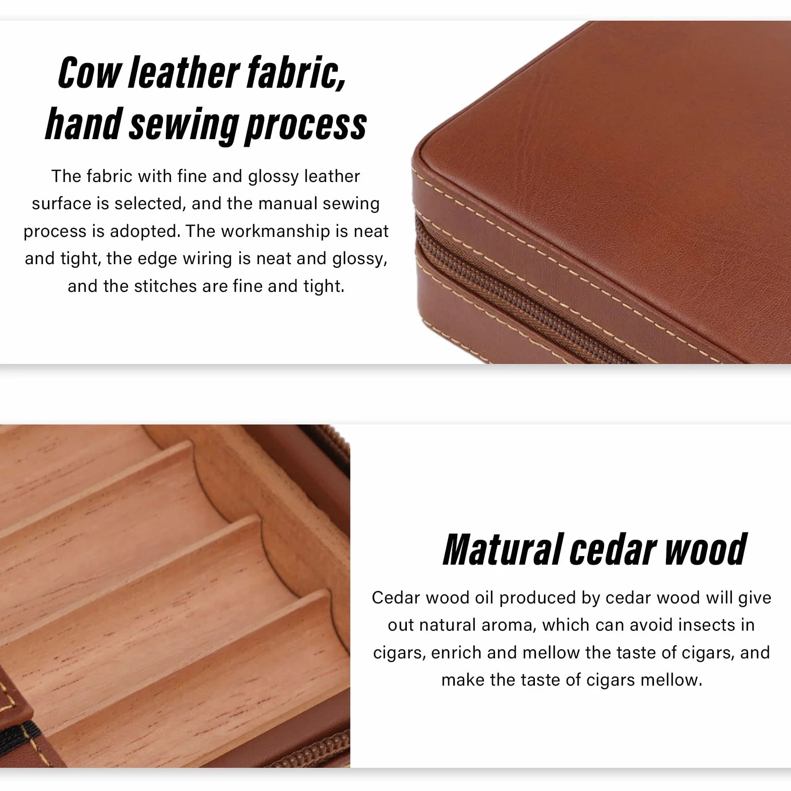 Przenośny humidor na cygara z nawilżaczem, skórzany zestaw Cedar Wood, na 4 cygara