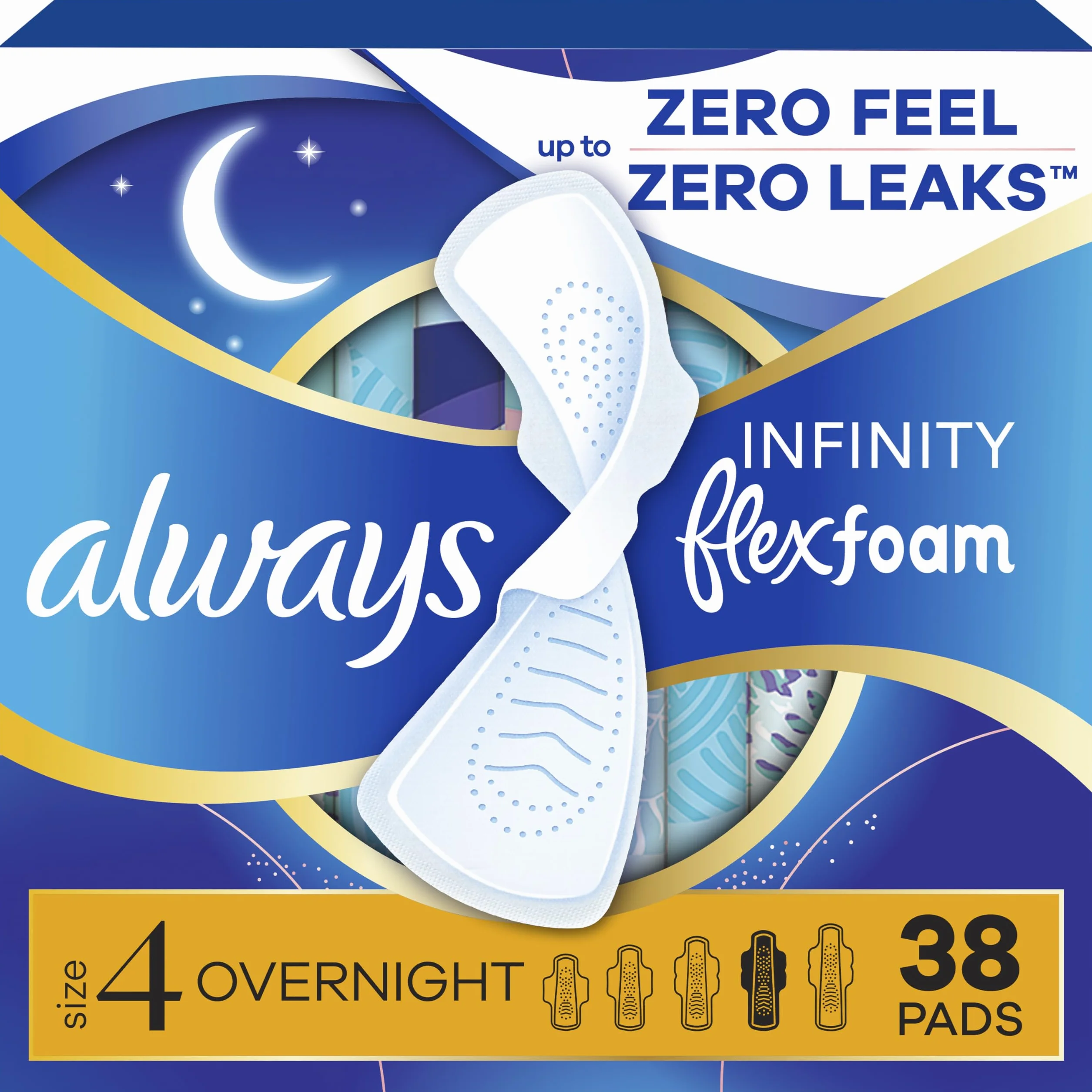 Always Infinity Kobiece poduszki dla kobiet, rozmiar 4 na noc, ze skrzydełkami, bezzapachowe, 38 szt