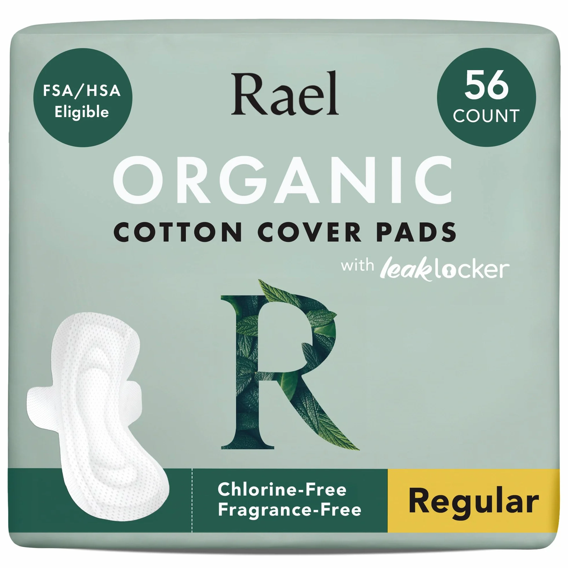 Rael Compresas Regulares Ultrafinas con Alas, Algodón Orgánico Certificado, 56 Unidades