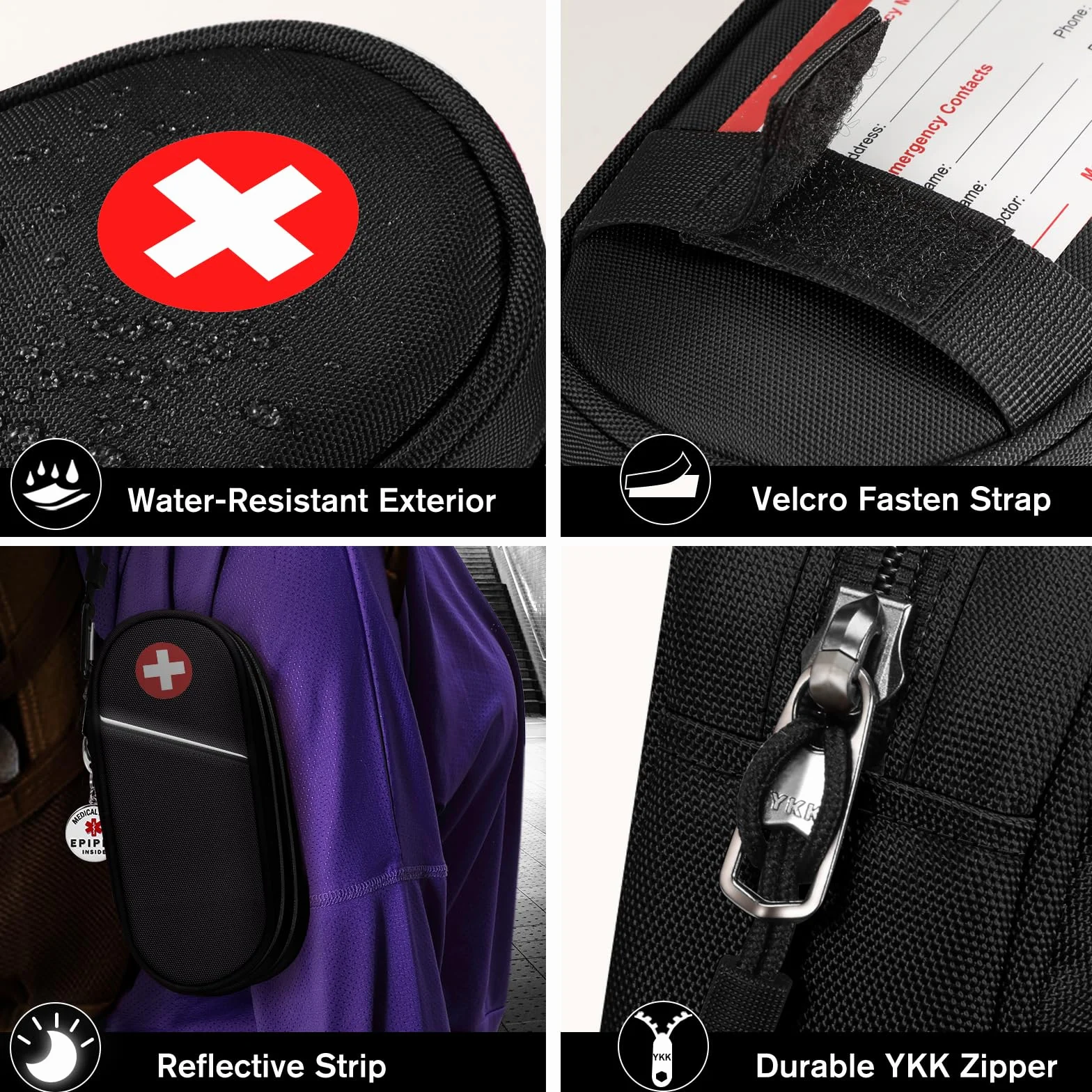 SITHON EpiPen medyczna torba do przenoszenia z breloczkiem do kluczy Epipen Inside, przenośny, dwuwarstwowy organizer na 2 EpiPens, inhalator na astmę, antyhistaminowy, Auvi-Q,, czarny, THJFA42EU