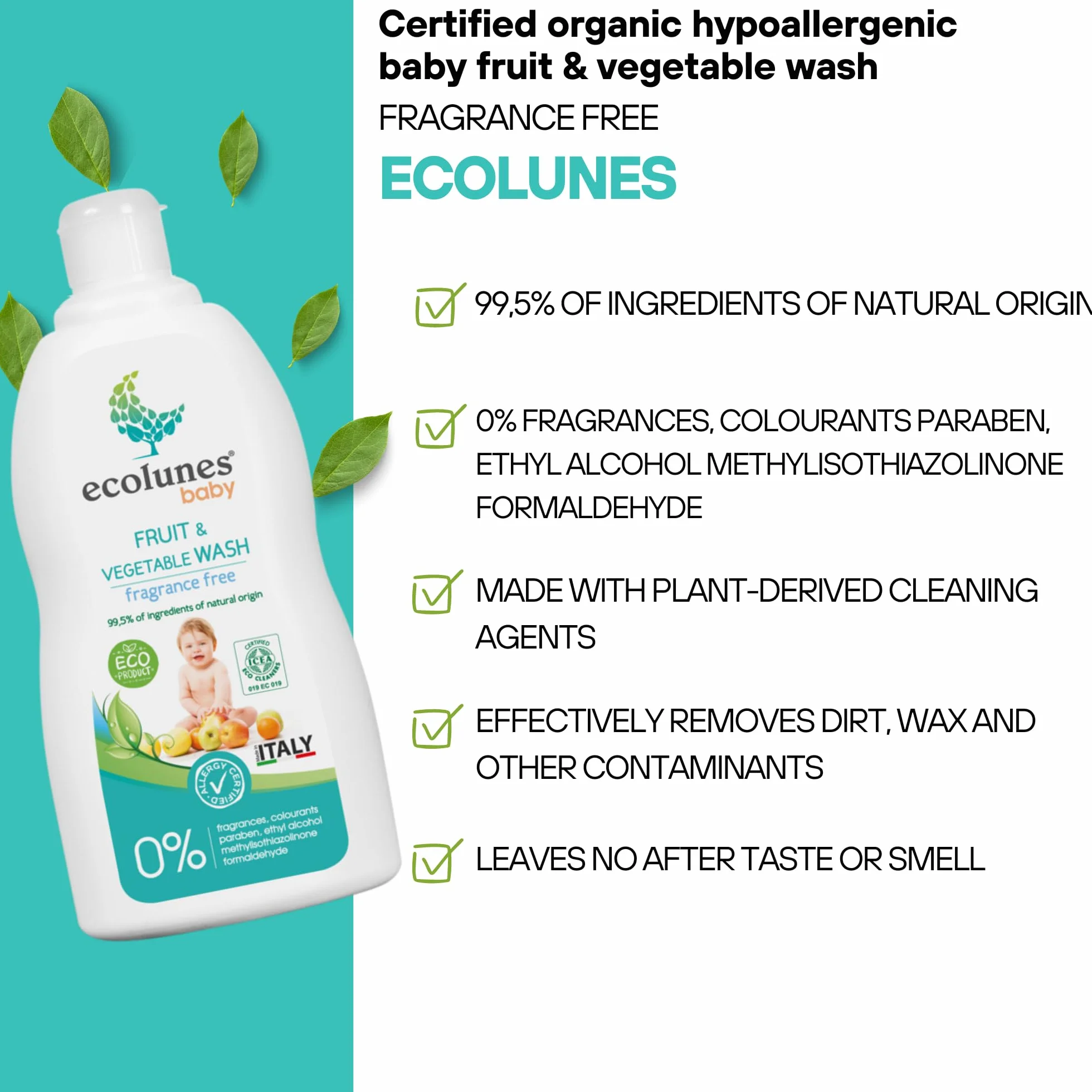 Ecolunes hipoalergiczny płyn do mycia ciała dla dzieci bezzapachowy 500 ml 99,5% składników naturalnych