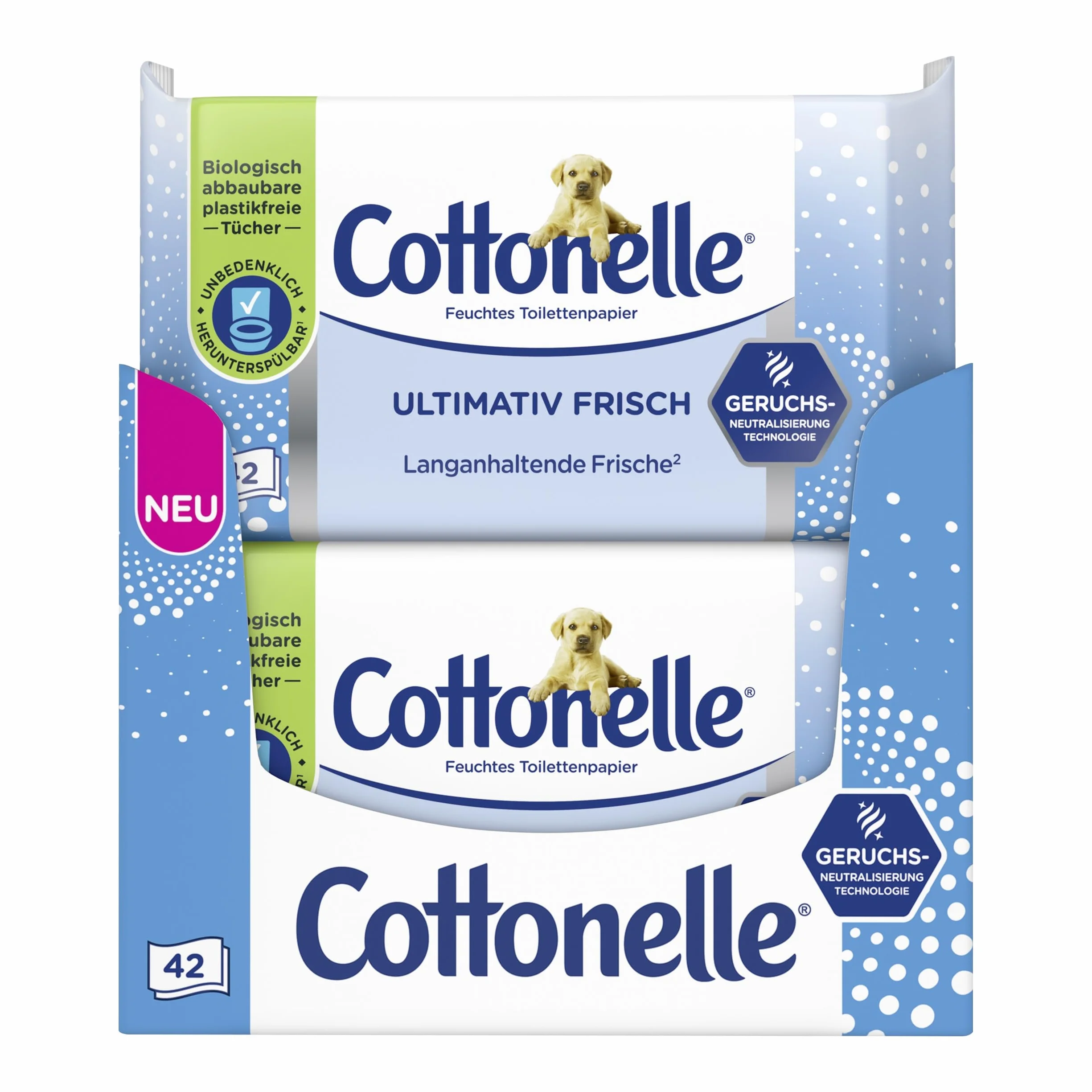 Cottonelle® Ultimativ świeżo wilgotne ściereczki toaletowe – biodegradowalne, technologia DEODYCYLX™, delikatne dla skóry, 12 opakowań po 42 chusteczki, bez alkoholu i barwników