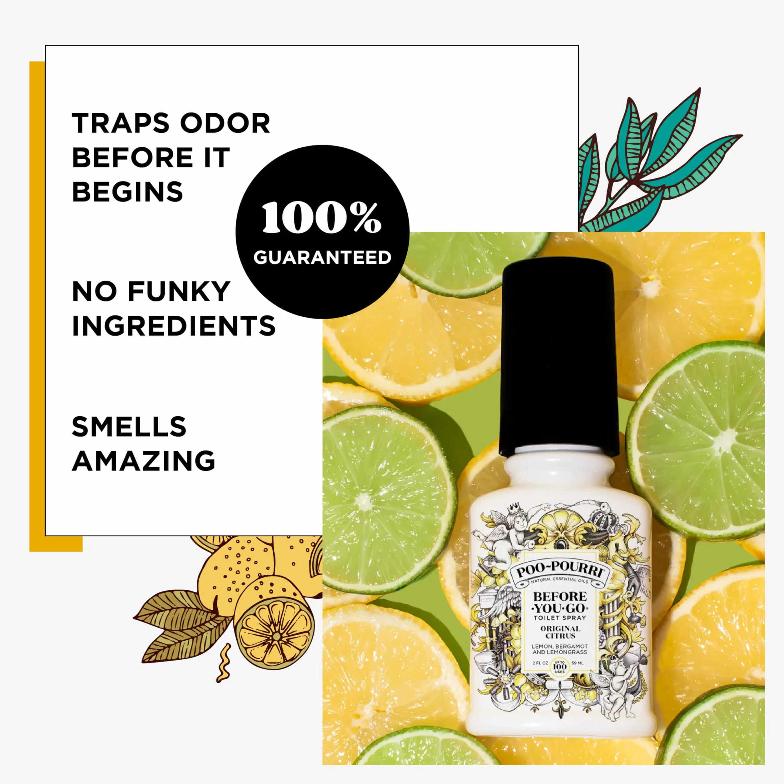 Pourri Łazienkowy odświeżacz powietrza w sprayu, Before-You-Go Poo-Pourri toaletowy, oryginalny cytrusowy dezodorant łazienkowy, zatrzymuje zapachy pod powierzchnią wody, olejek eteryczny na bazie