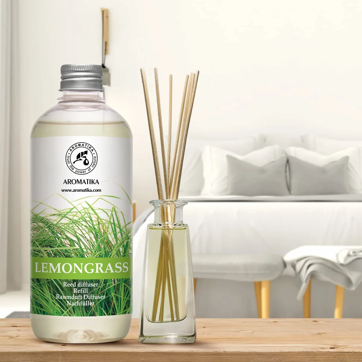 Wkład do Dyfuzora Trzcinowego Trawa Cytrynowa 500 ml - Dyfuzor Zapachowy z Patyczkami - Dyfuzor Pokojowy z Olejkiem Lemon Grass - Zapach do Domu - Dyfuzory Trzcinowe - Dyfuzory do Aromaterapii