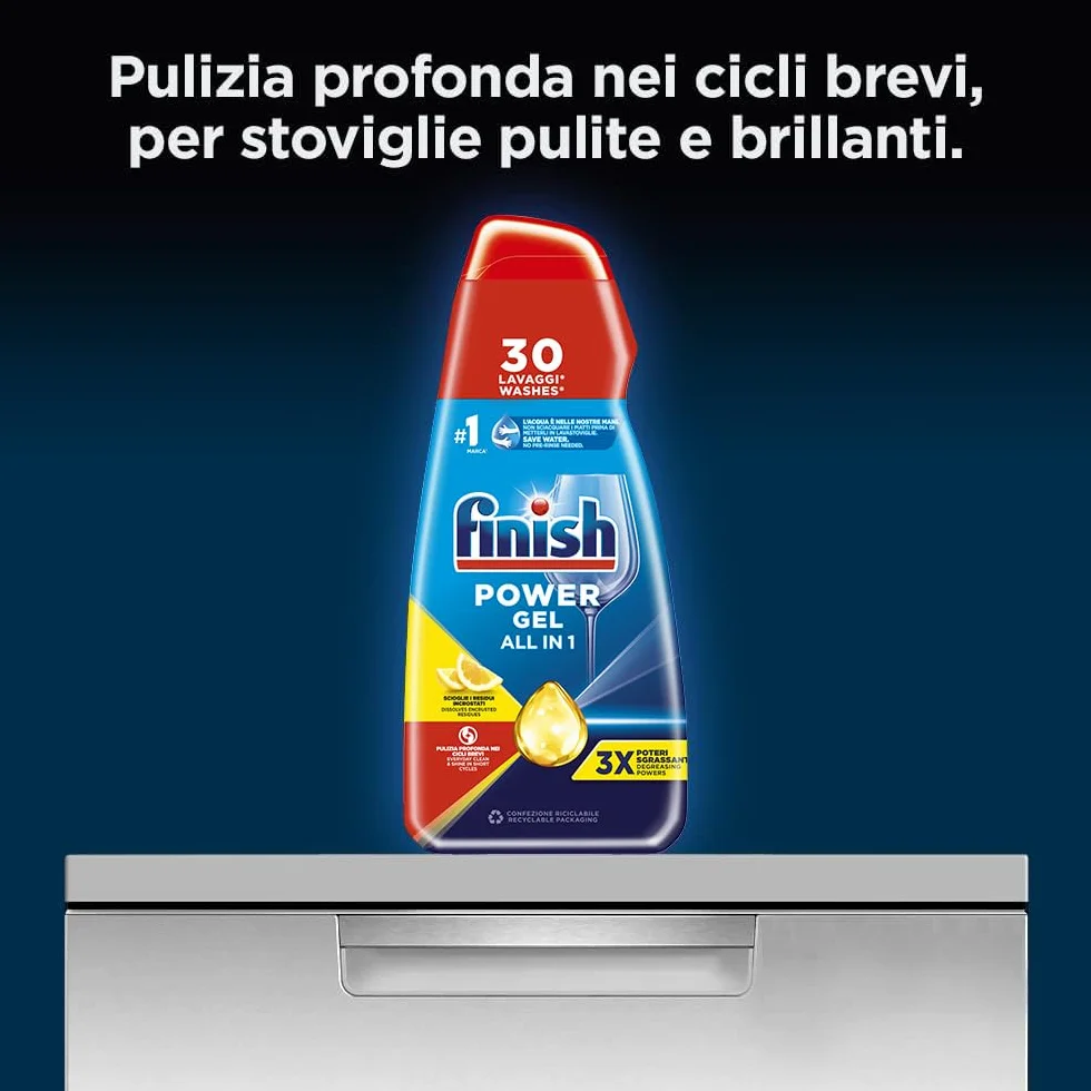 Finish Powergel żel do mycia w zmywarce w płynie, wielozadaniowy, cytryna, 600 ml, 30 prań