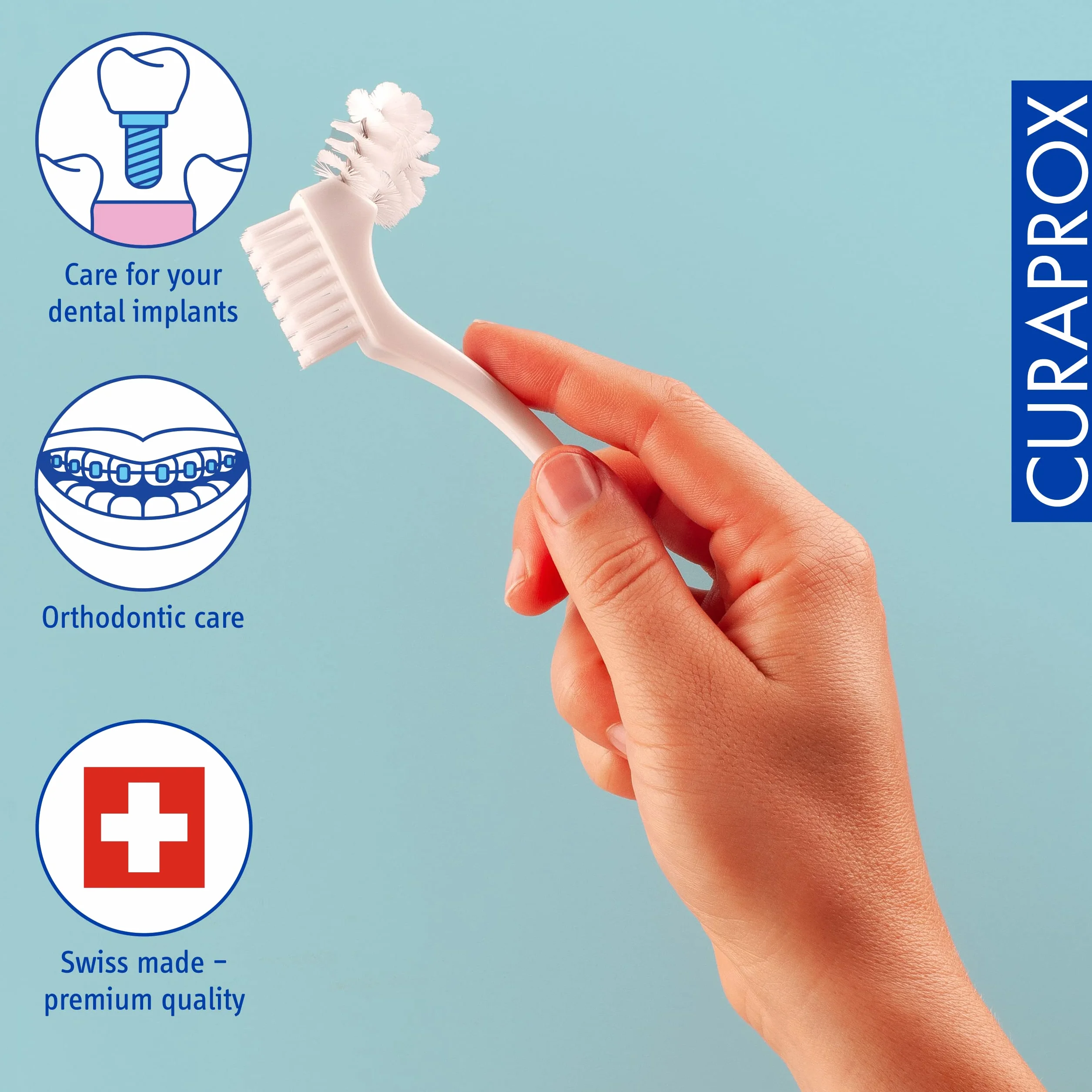 CURAPROX Szczotka do czyszczenia protez BDC, ergonomiczny uchwyt, biały