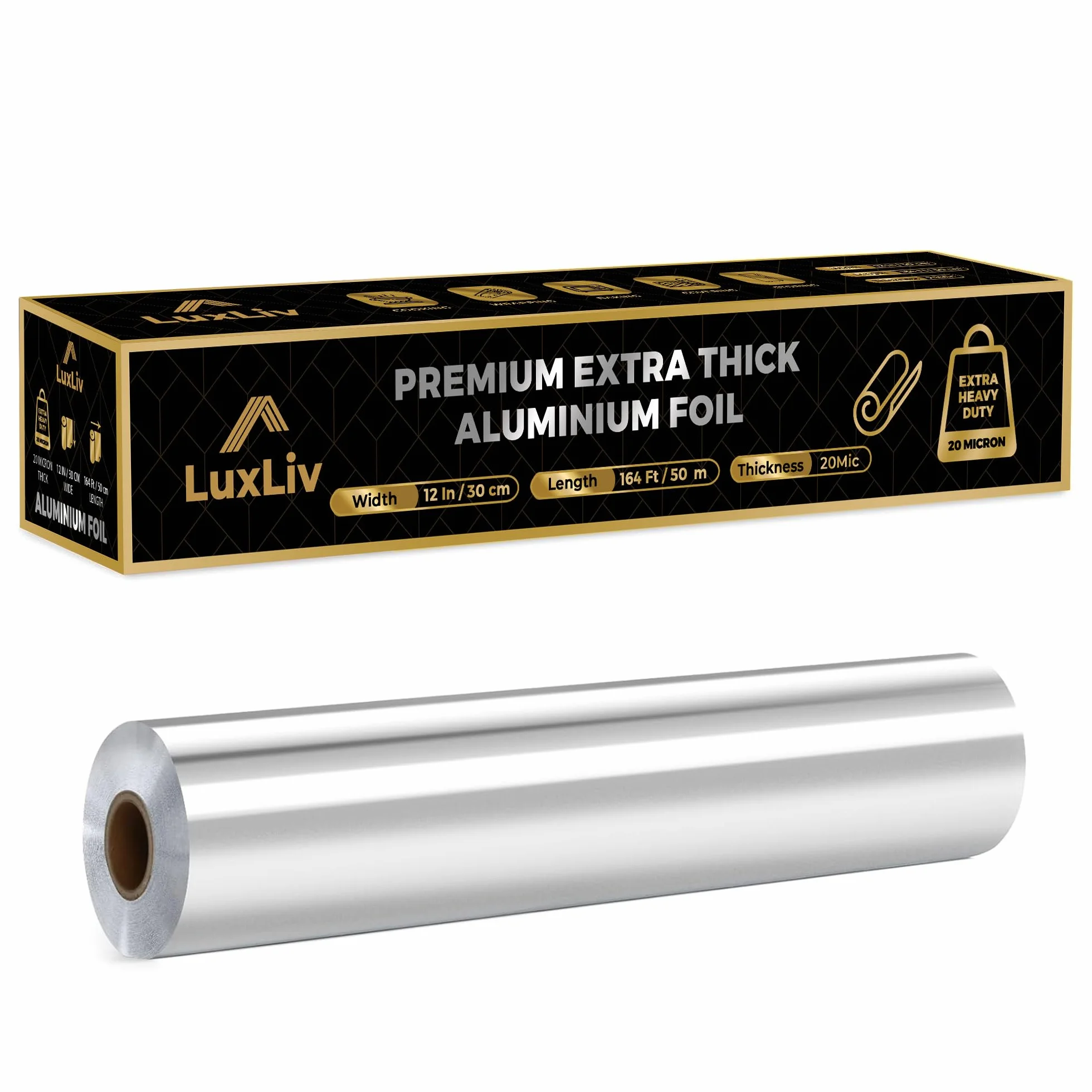 LuxLiv Aluminiowa rolka folii blaszanej 30 cm x 50 m gruba komercyjna z nożem