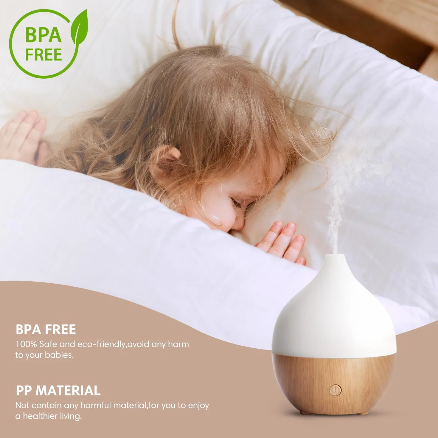 SALKING Dyfuzor zapachowy, 100 ml, mały ultradźwiękowy dyfuzor do aromaterapii do olejków eterycznych, z funkcją automatycznego wyłączania, ciepłe białe światło, biały dyfuzor słojów drewna