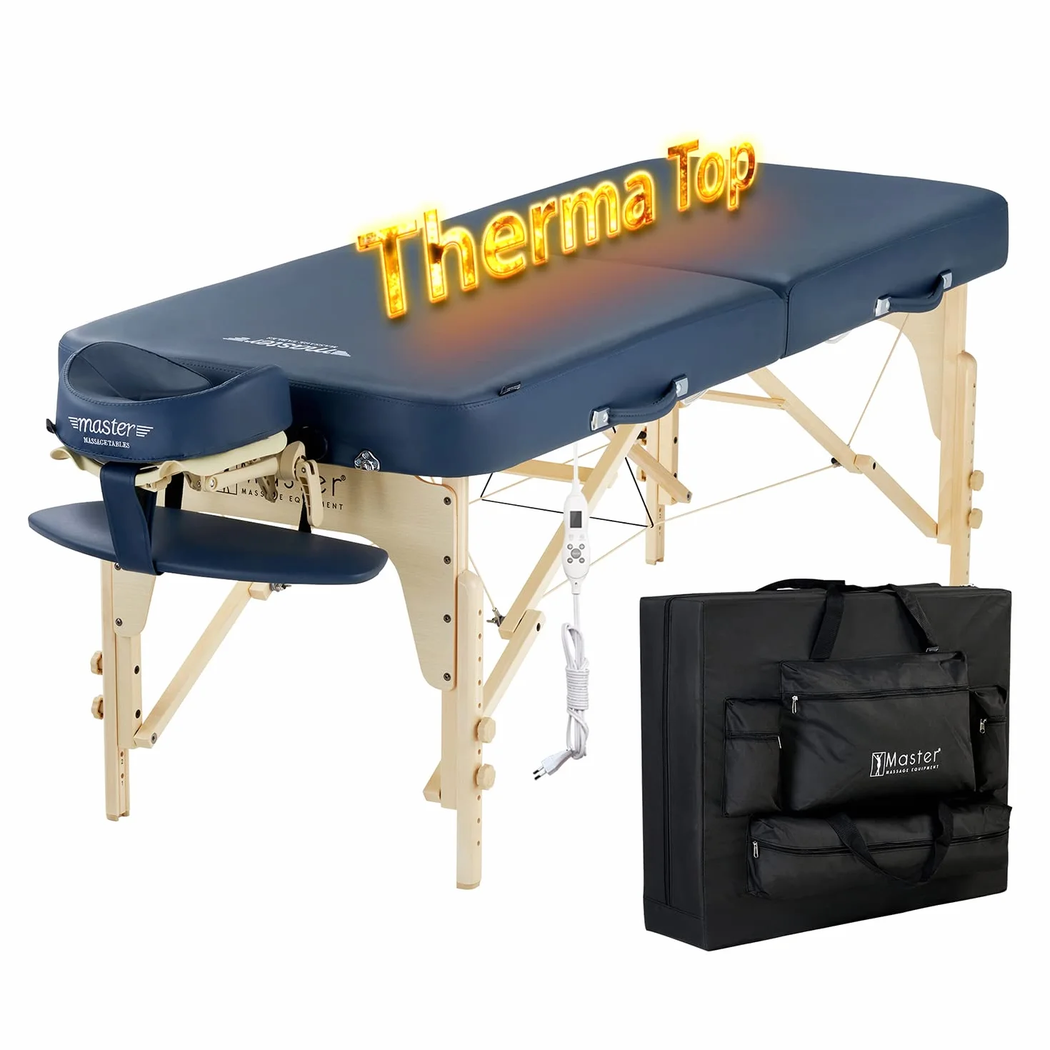 MASTER MASSAGE EQUIPMENT Phoenix Mobil składany leżak do masażu 71 cm zintegrowany system ogrzewania drewno królewski błękit