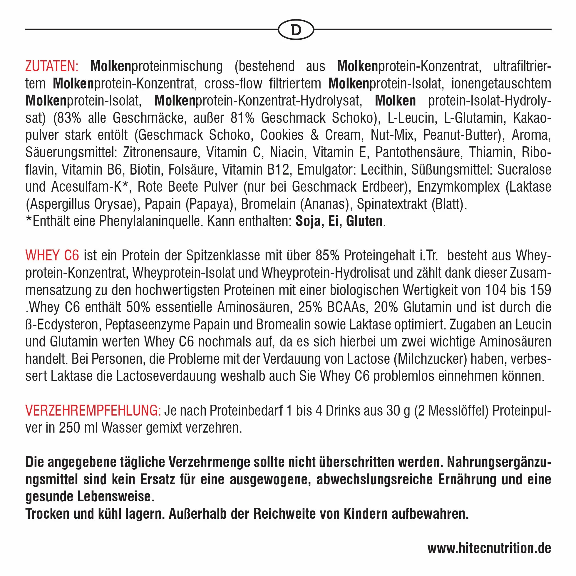HI TEC NUTRITION, Wysokobiałkowy Suplement do Picia, dla Sportowców, Kulturystów, na Siłowni na Mięśnie, Wanilia, Whey C-6, 1000 g