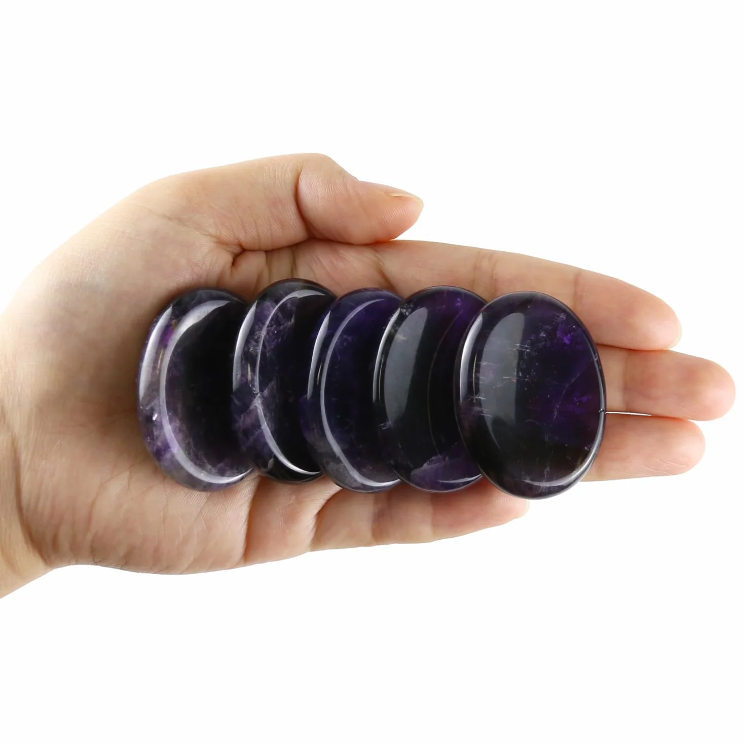 Worry Stones Amethyst Crystal Rock,Kryształy czakr i kamienie lecznicze,Owalny kamień palmowy,Kamień kciuka,Kryształy dla początkujących,Duchowe prezenty dla kobiet,Akcesoria medytacji(1 szt.)