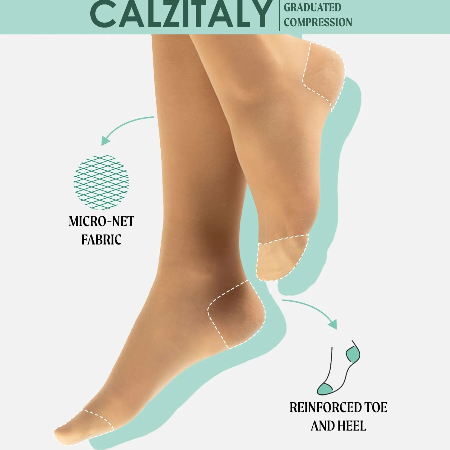 CALZITALY Damskie rajstopy medyczne 10-14 Mmhg stopniowane rajstopy kompresyjne 140 Den czarne