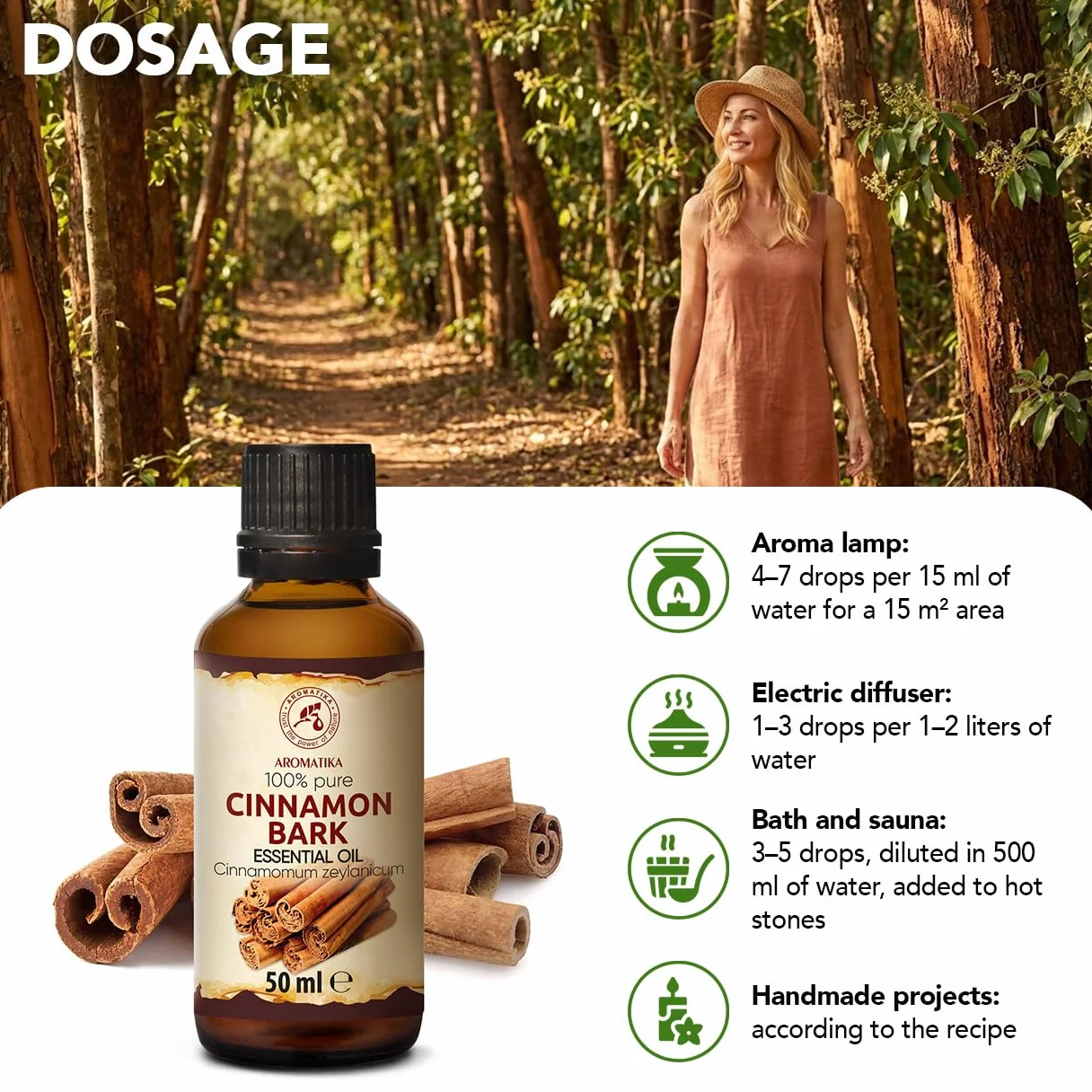 Olejek Eteryczny z Kory Cynamonu 50 ml - Cinnamomum Zeylanicum - Olejek Aromatyczny do Dyfuzora - Aromaterapia - Świece Zapachowe - Mydła - Długotrwały aromat - Odświeżanie Powietrza