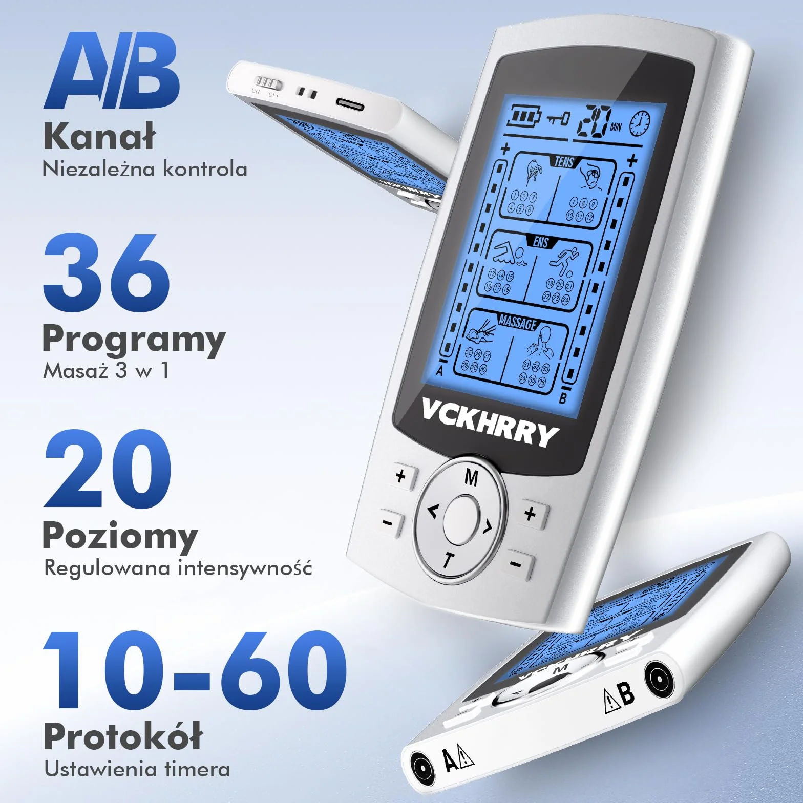 elektrostymulator mięśni do elektrycznej stymulacji mięśni masaż z 2 kanałami 36 programów treningowych 10 elektrod 20 poziomami intensywności do budowania mięśni