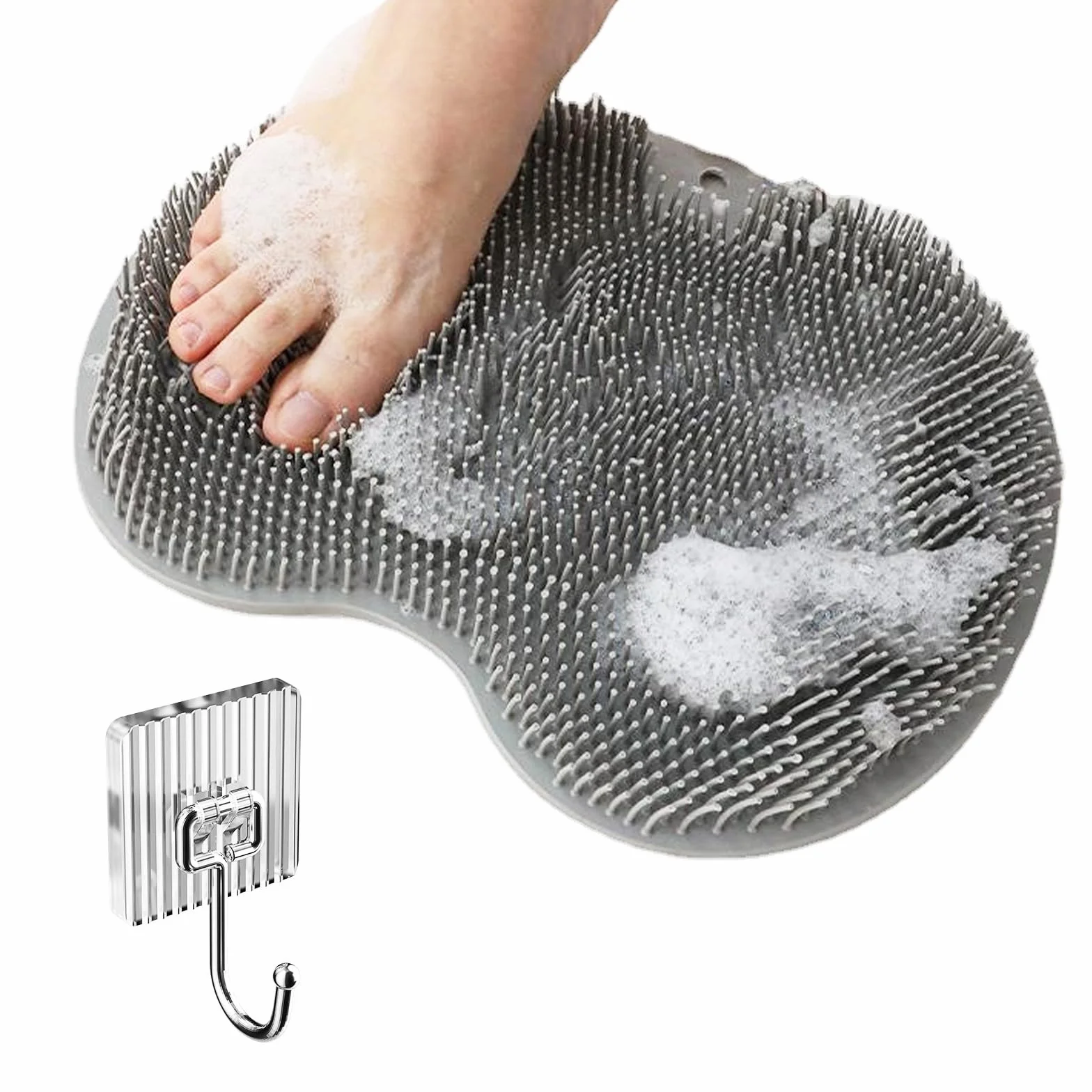 Szczotka do stóp, mata do mycia stóp z antypoślizgowymi przyssawkami, podkładka do masażu stóp, masażer do pedicure, pielęgnacja stóp, relaks (szara)