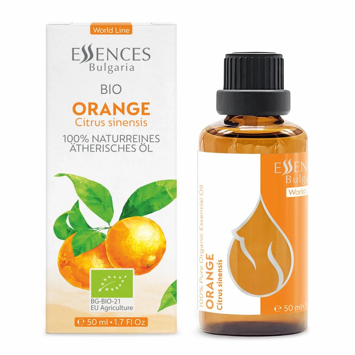 Essences Bułgaria Organiczny Olejek Eteryczny z Pomarańczy 50 ml | Citrus sinensis | 100% Czysty i Naturalny | Nierozcieńczony | Klasa Terapeutyczna | Aromaterapia | Kosmetyki | Bez okrucieństwa