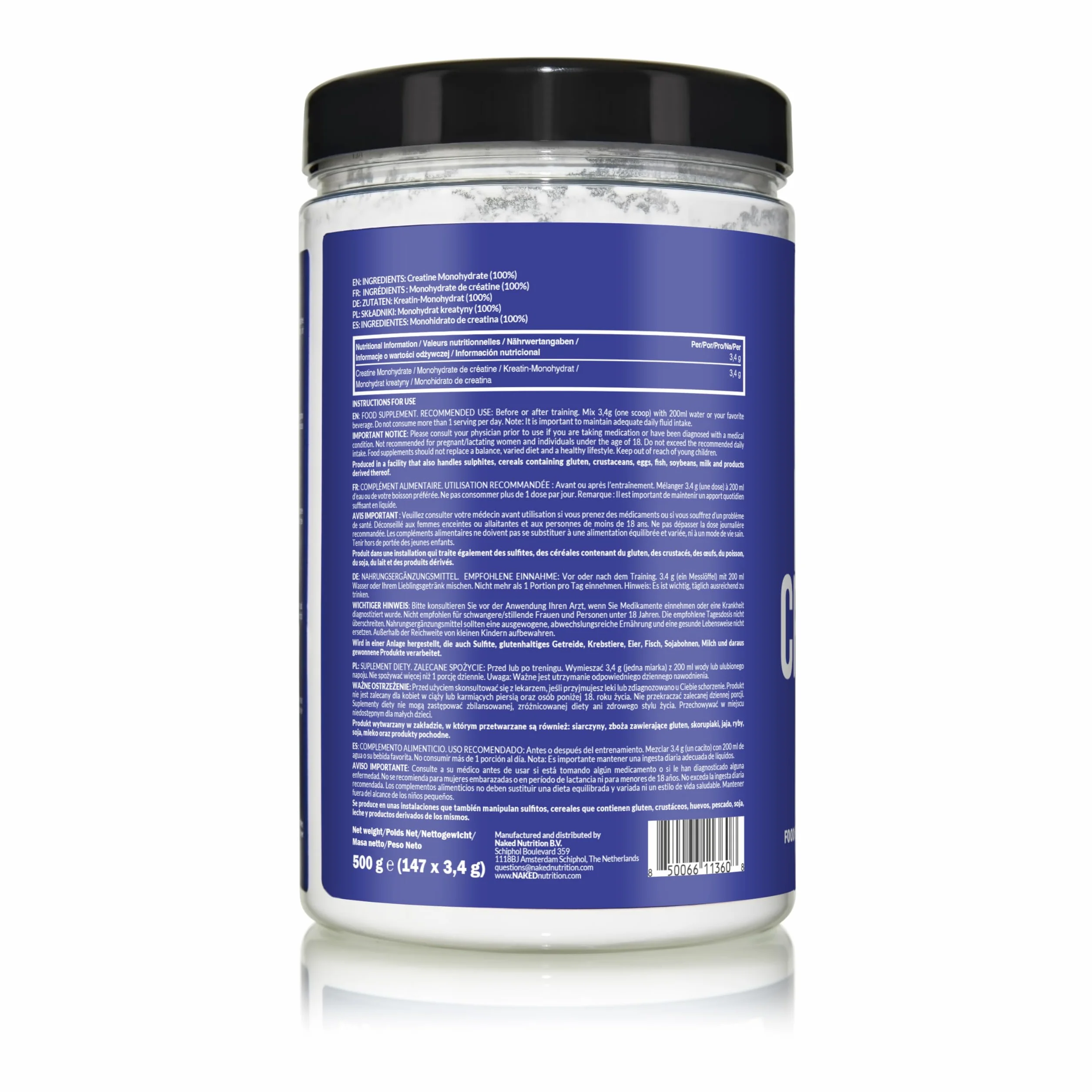 NAKED Czysty mikronizowany monohydrat kreatyny w proszku 500 g 147 porcji