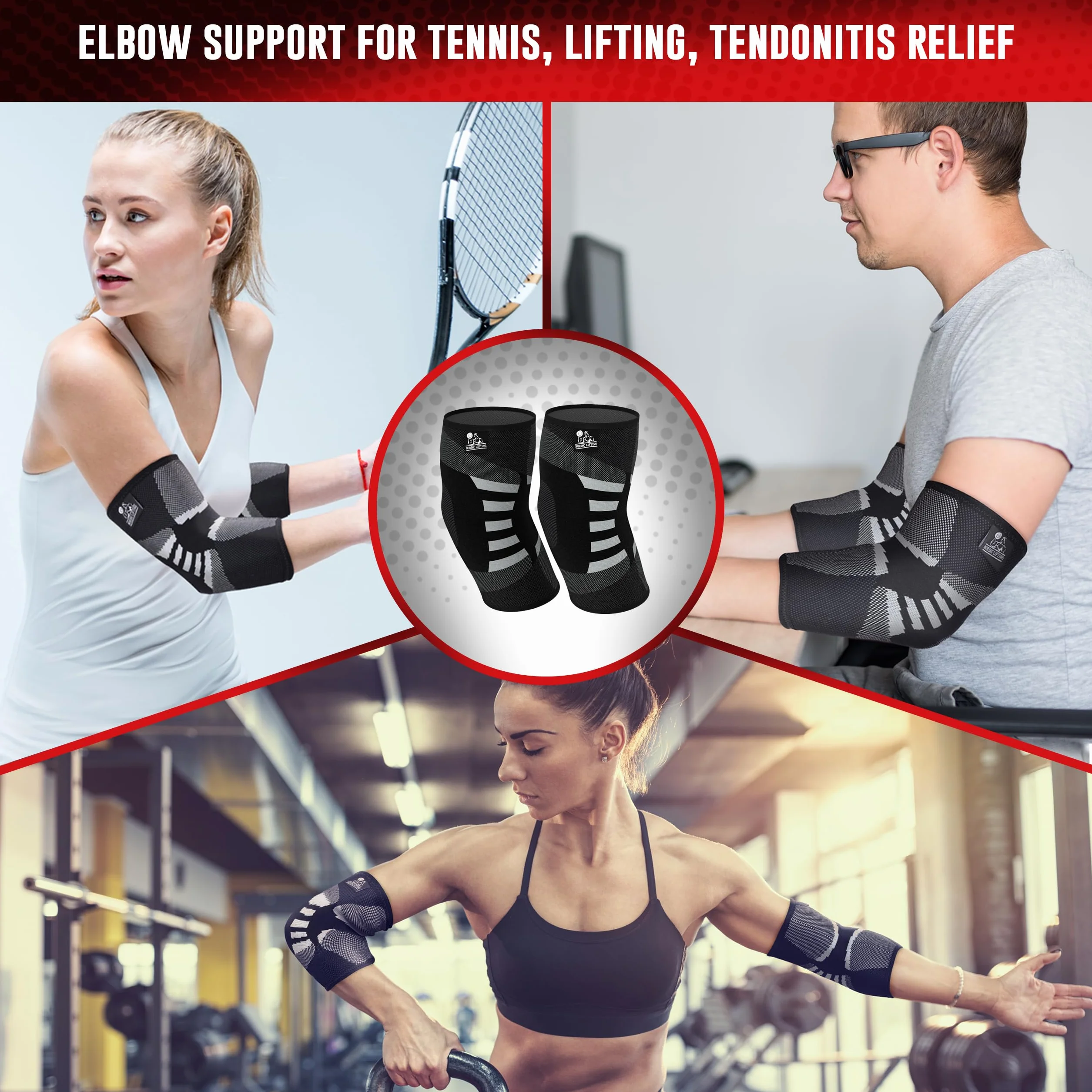 Nordic Lifting Rękawice Kompresyjne na Łokieć (1 Para) - Wsparcie w Zapobieganiu i Regeneracji Zapalenia Ścięgna - Gwarancja 1 Roku - Szare (średni)