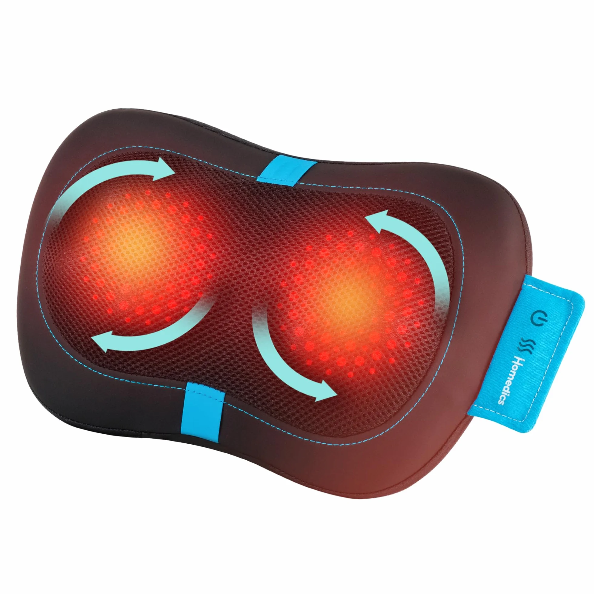 HoMedics Shiatsu poduszka do masażu z ciepłem, masażer mięśni głębokich, 4 obrotowe węzły, 2 kierunki