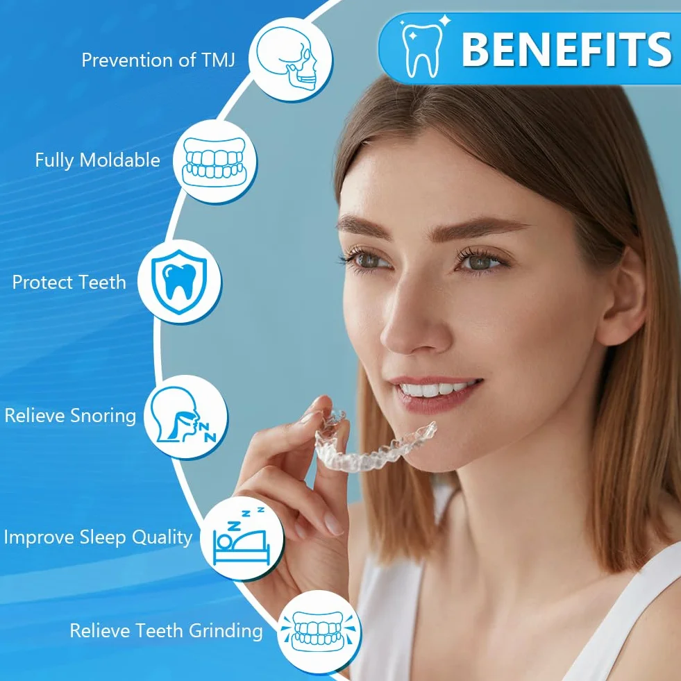 ACWOO Ochraniacz na Zęby do Zgrzytania Zębami, 4 Sztuki Szyn do Zgryzania Zębów, Chrapania Szyn Zębowych, Szyn Chrapania na Noc, Szyna do Gryzienia Mouth Guard, Szyna Chrapania, 2 Rozmiary (B)