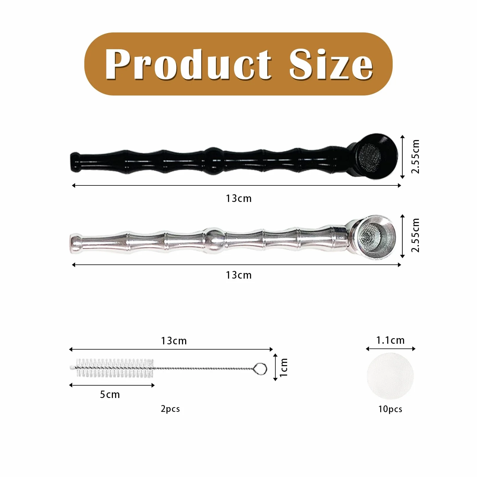 Mini fajka do tytoniu, 2 sztuki, przenośna, metalowa ze szczotkami do czyszczenia i filtrem, odkręcalna głowica, prezent na Dzień Ojca, urodziny, Boże Narodzenie