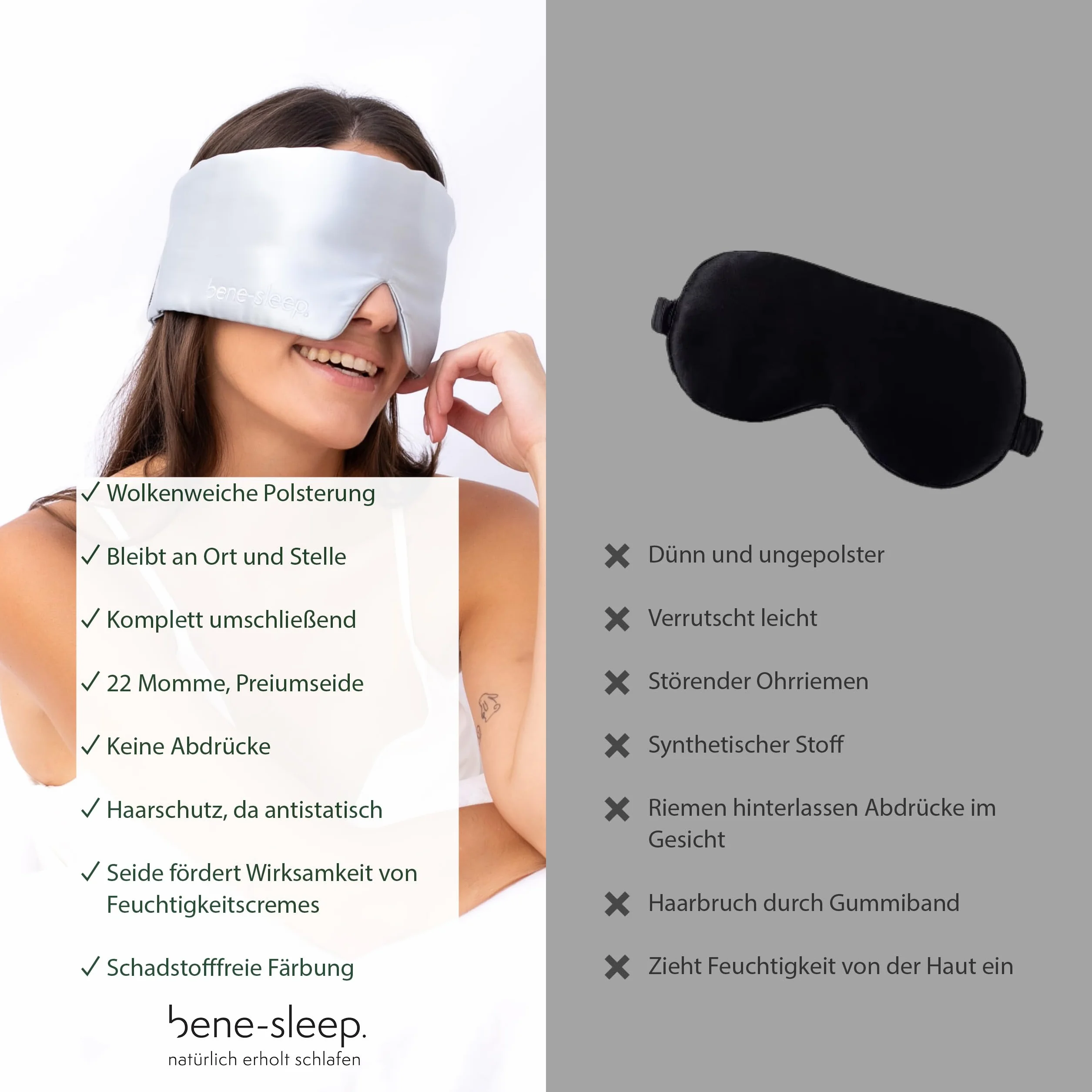 Jedwabna maska do spania premium – 100% szczelna – miękka wyściółka – okulary pod oczy dla spokojnego snu – przyjazna dla skóry i luksusowa – dla dłuższego snu REM i szybszego zasypiania