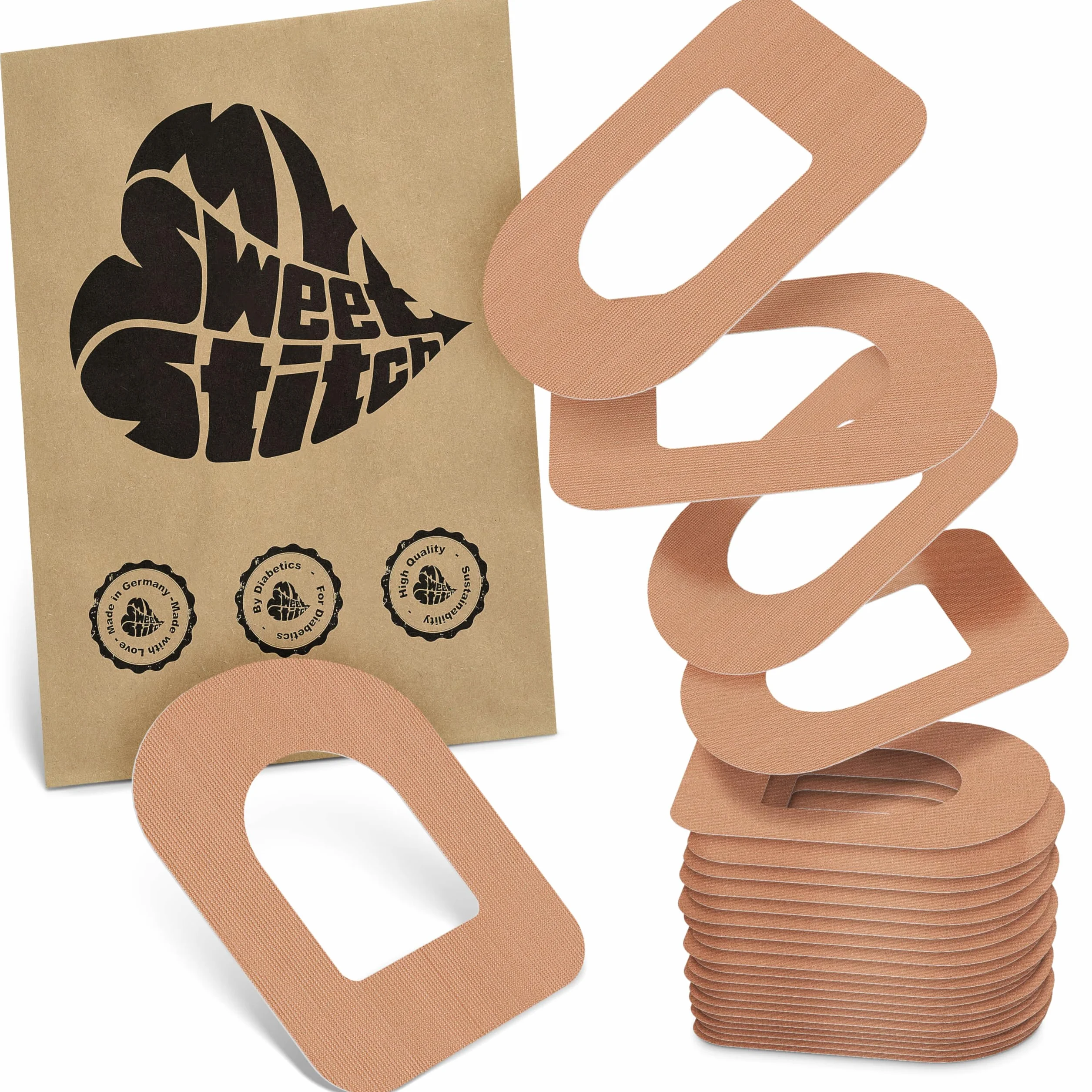 MySweetStitch | Plaster do Omnipod | Wodoodporny i przyjazny dla skóry (25 sztuk) | Produkowane w Niemczech | na zewnątrz: Ø 95 x 72mm | Beżowy