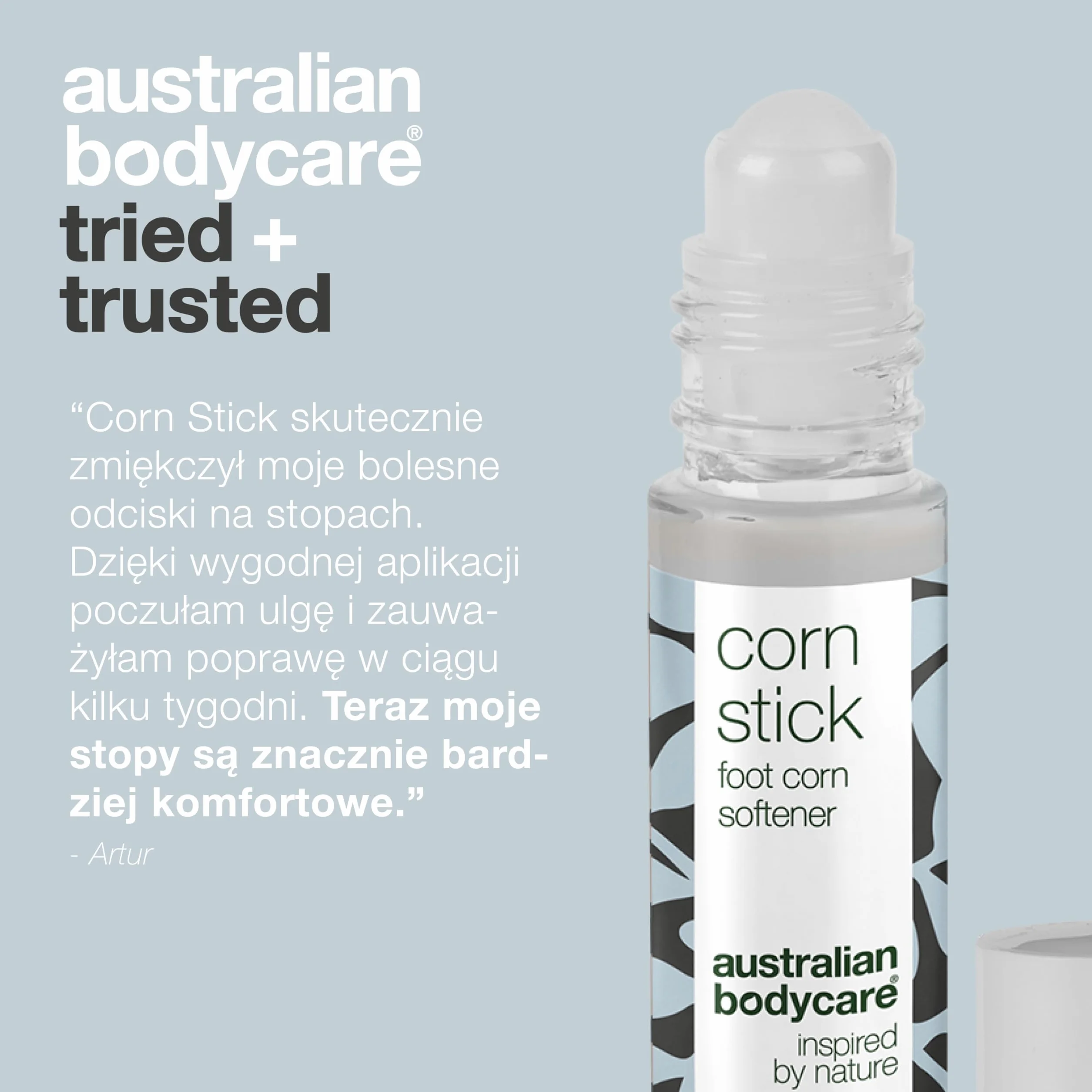 Australian Bodycare Corn Stick, 9ml | Roll-on ze składnikami zmiękczającymi i odżywczymi | Pielęgnacja stóp i odcisków | Zawiera 100% Olejek z Drzewa Herbacianego