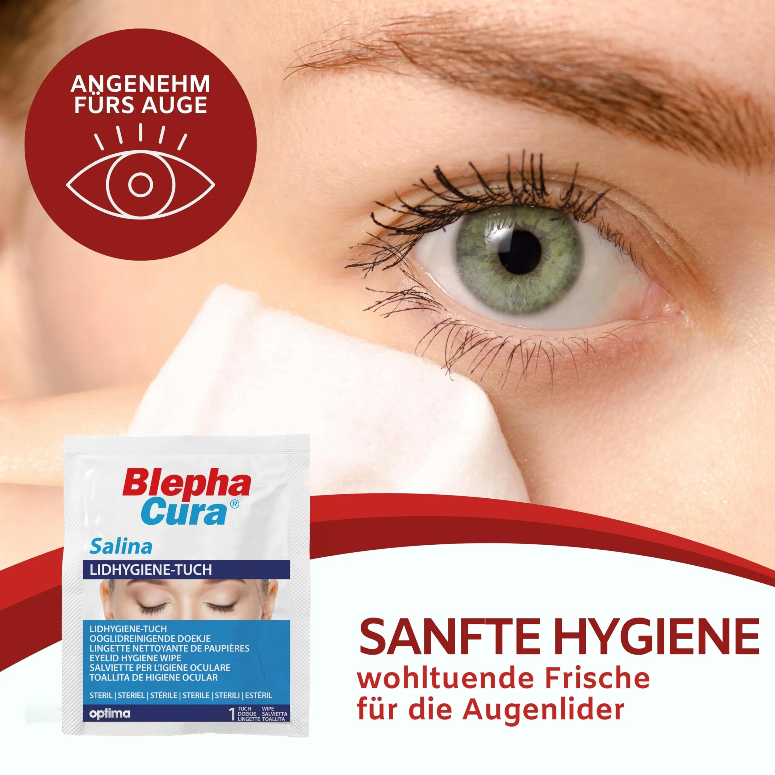 BlephaCura SALINA Lidhygiene-Tücher, sterile vorbefeuchtete Einmaltücher zur Reinigung der Augenlider, 20 Sztuka Ściereczki