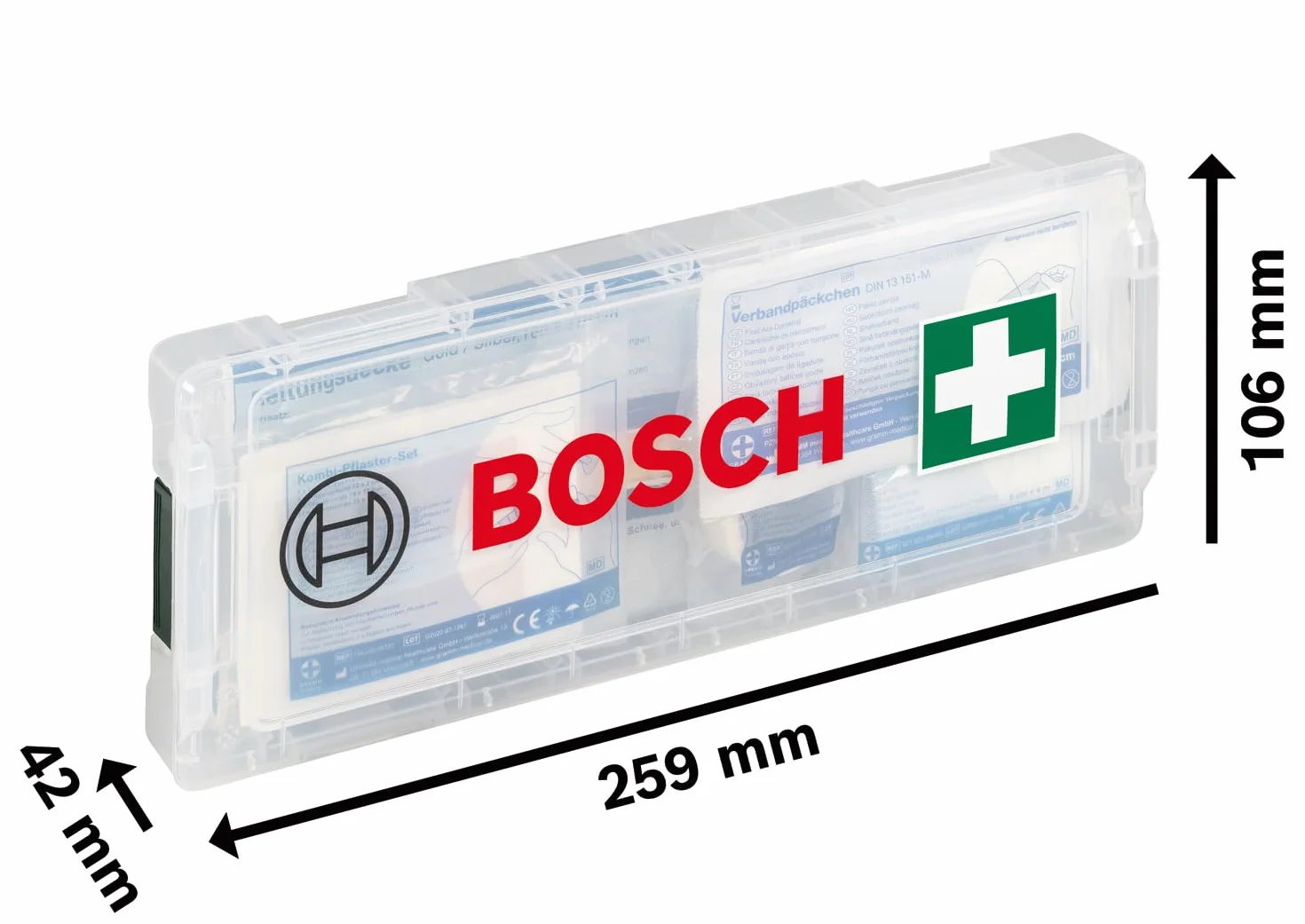 Bosch Professional: mała apteczka (w kasecie L-BOXX Micro, do 8 przegródek, podstawowe materiały potrzebne przy udzielaniu pierwszej pomocy)