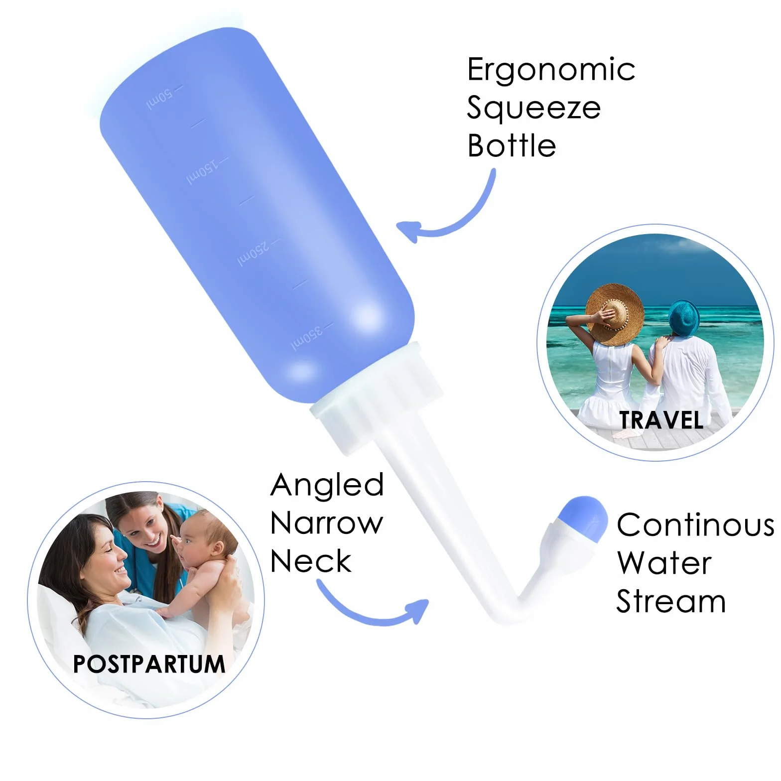 RUFCRIL Mini Peri Bottle 350 ml przenośny bidet podróżny z pierścieniem i torbą TPE odporny na wysokie temperatury