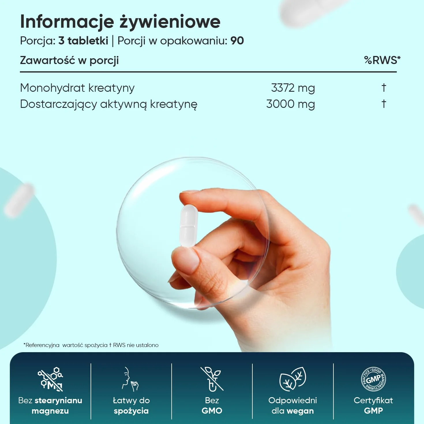 Monohydrat kreatyny 3000 mg 270 wegańskich tabletek suplement diety bez GMO