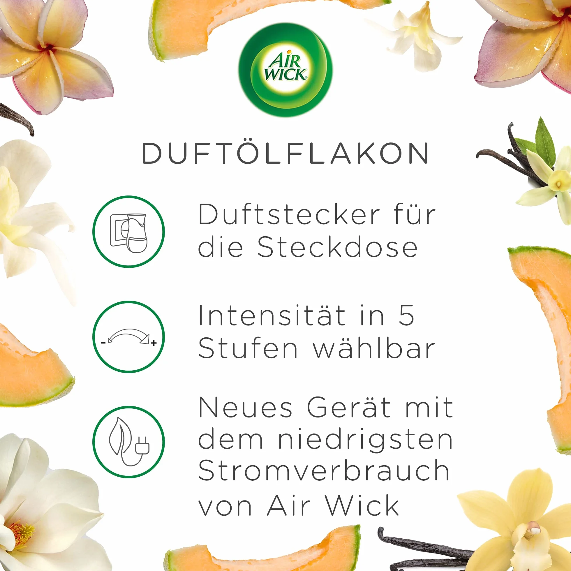 Air Wick Flakon olejku zapachowego zestaw uzupełniający Life Scents 3 x 19 ml letnia przyjemność zapach świeżych kwiatów melonów i wanilii