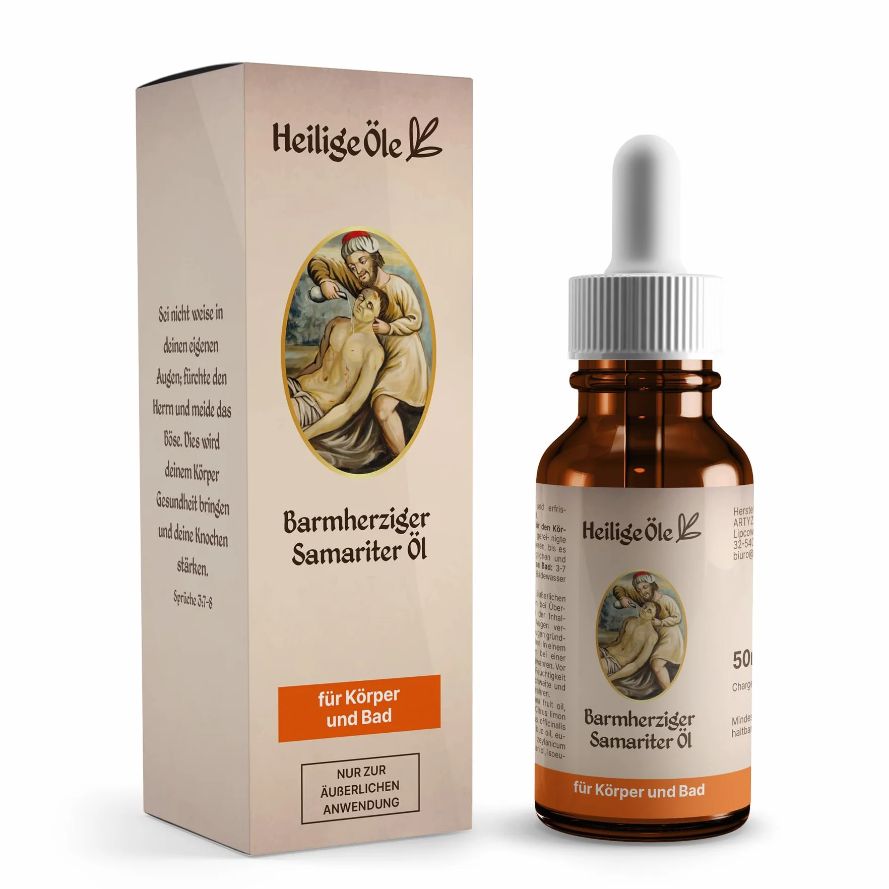 Olej Miłosiernego Samarytanina 50 ml | 5 olejków eterycznych (goździk, cytryna, rozmaryn, eukaliptus, cynamon) | formuła "Luz de Maria" | 100% naturalny | aromaterapia, olejek do kąpieli i ciała